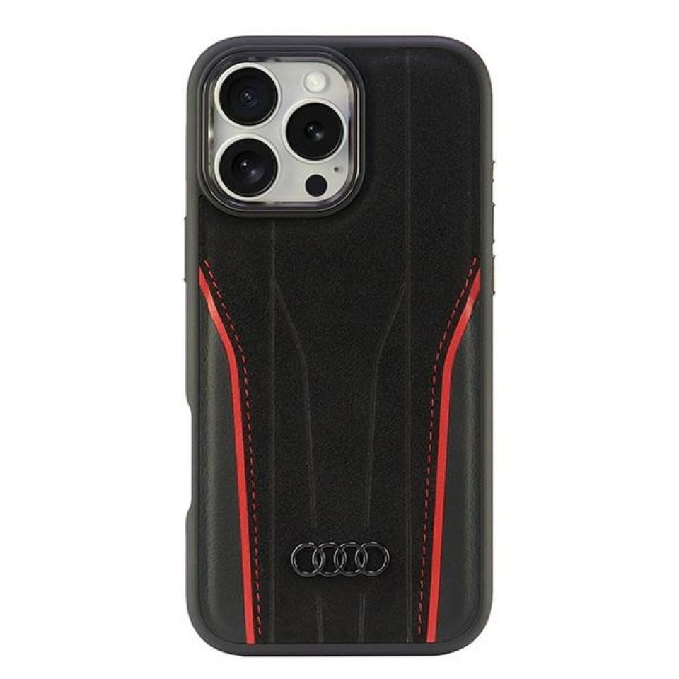 Audi Handyhülle iPhone 16 Pro Max Echtleder MagSafe schwarz rot Logo