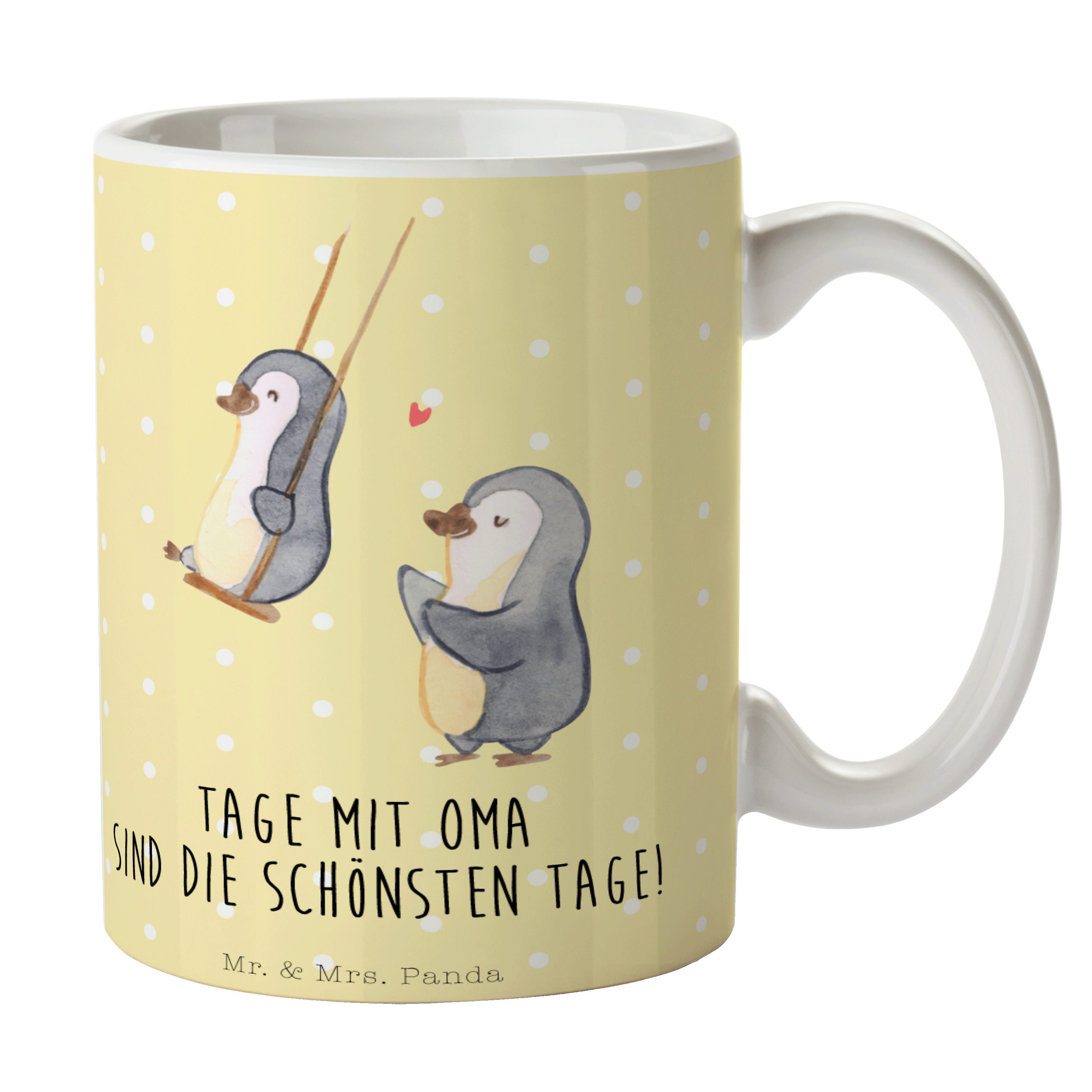 Mr. & Mrs. Panda Tasse Pinguin Oma schaukeln - Gelb Pastell - Geschenk, Muttertag, Omi, Teet, Keramik, Einzigartiges Botschaft
