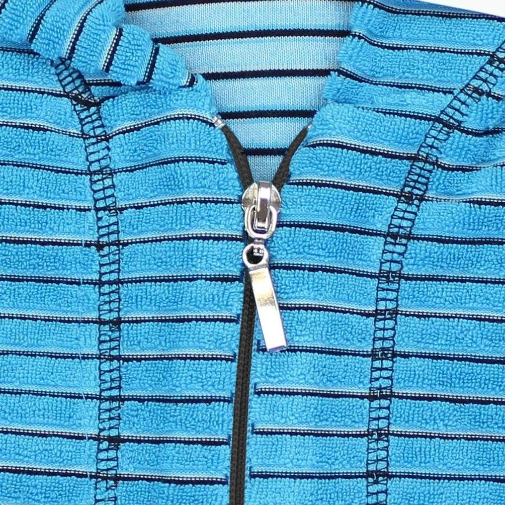 Aquarti Damenbademantel Damen Bademantel Morgenmantel Reißverschluss Streifen Kurz Baumwolle