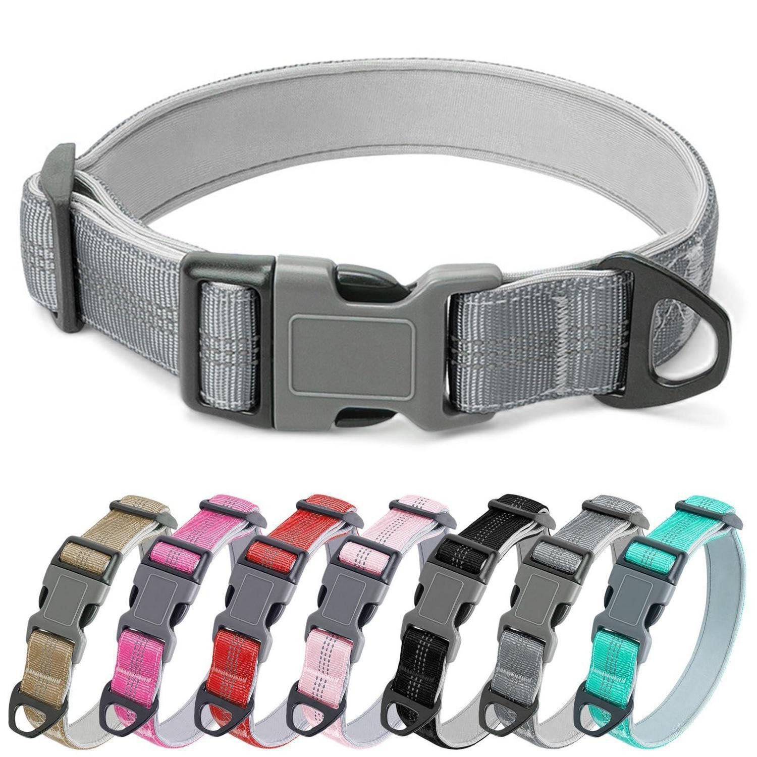 LuxusKollektion Hunde-Halsband Hundehalsband Gepolstert Reflektierend Grau M, Textil