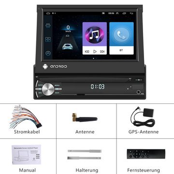 Hikity 7" 1 DIN Flip Android Autoradio mit GPS Navi WIFI Touchscreen MP5 Autoradio (Android 13, 1+32GB, MIT GPS Navi Bluetooth WIFI USB FM AUX)