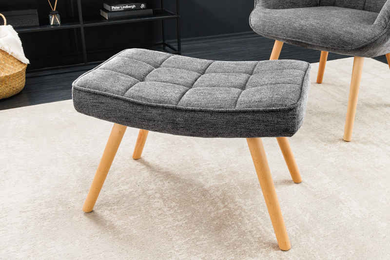 riess-ambiente Fußhocker SCANDINAVIA grau / natur (Einzelartikel, 1 St), Wohnzimmer · Strukturstoff · Massivholz · Scandinavian Design