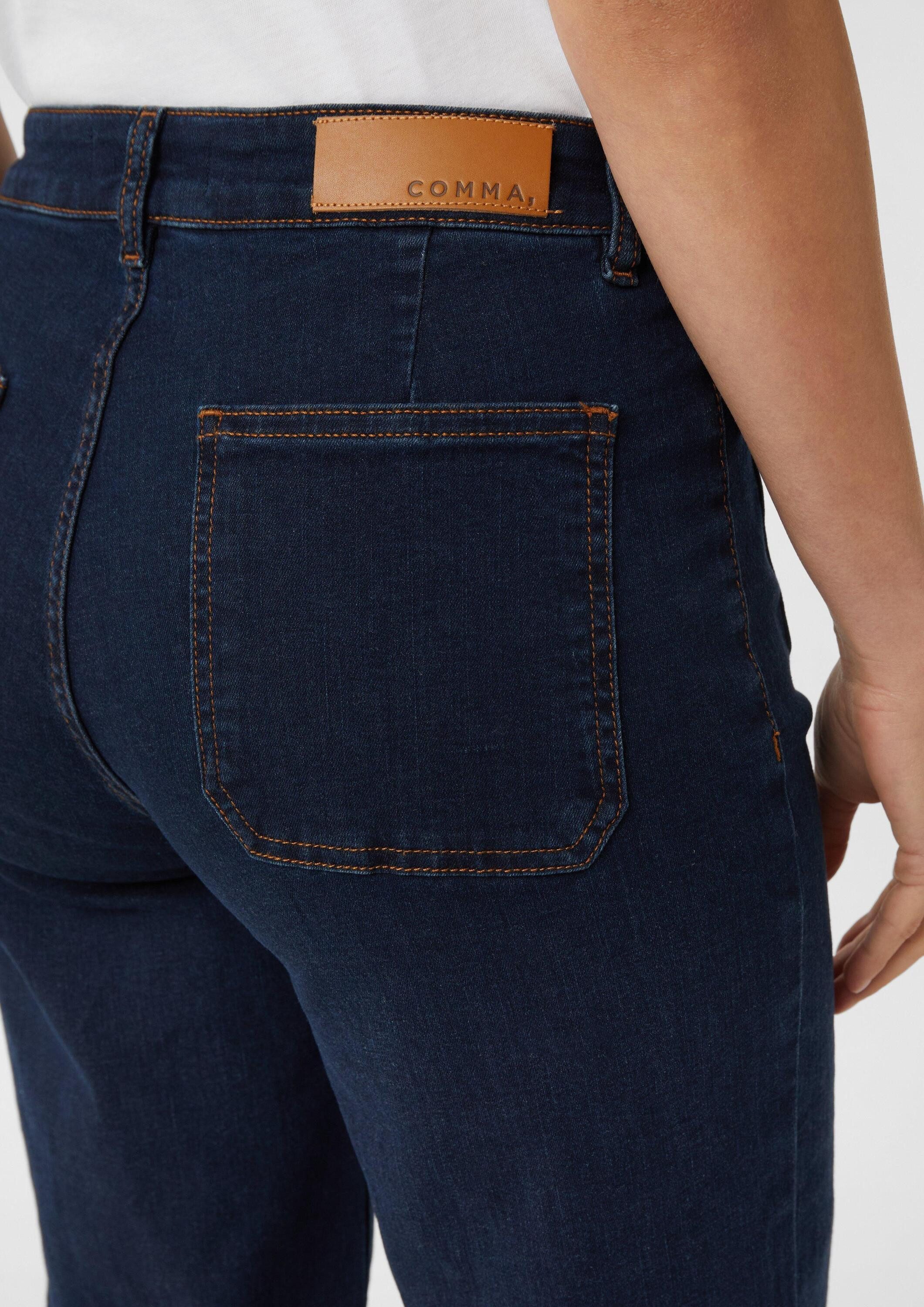 comma Weite Jeans Jeans-Hose Elastische Wide-Leg-Jeans mit aufgesetzten Taschen
