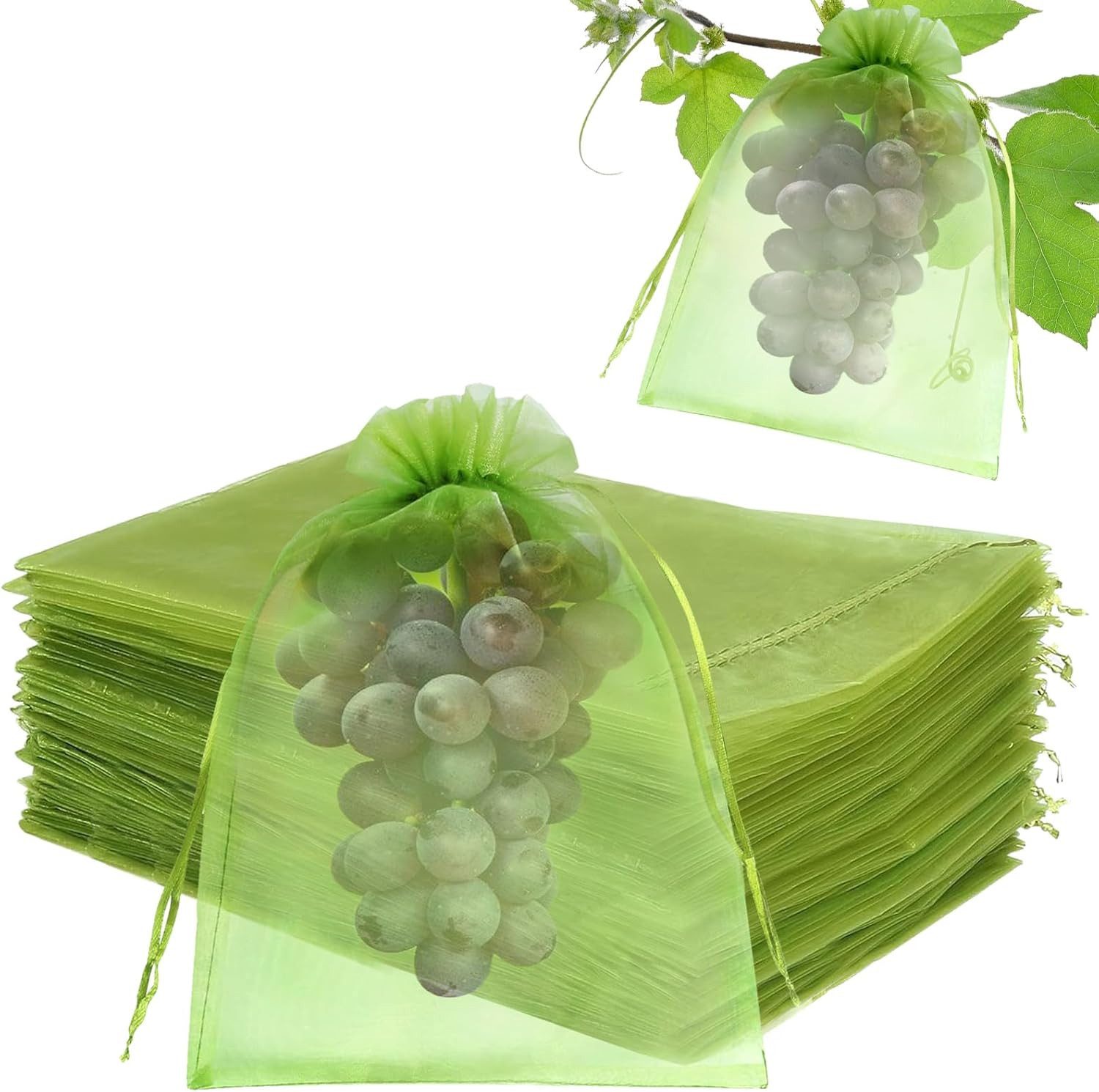 FELIXLEO Pflanzenschutzdach 50er Traubenschutzbeutel Grün 20x30cm, Organza Obstnetze mit Zugband