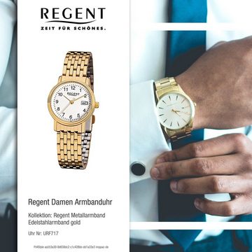 Regent Quarzuhr Regent Damen-Armbanduhr gold Analog F-717, (Analoguhr), Damen Armbanduhr rund, klein (ca. 27mm), Edelstahl, ionenplattiert