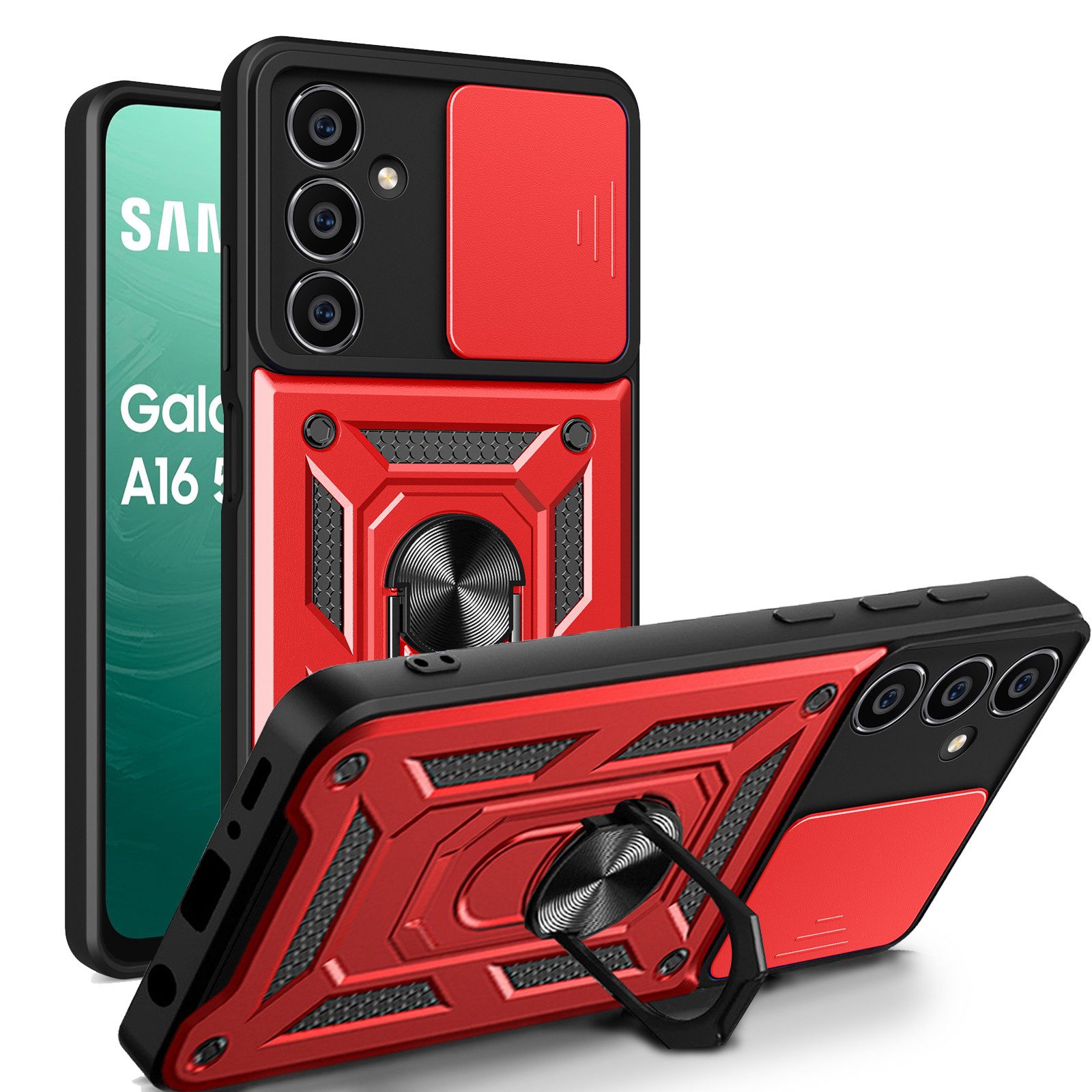 betterfon Handyhülle Panzerhülle für Samsung Galaxy A16 mit Kameraschutz & Ringhalter, Outdoorhülle mit Smartstand, Silikonkern & präziser Passform