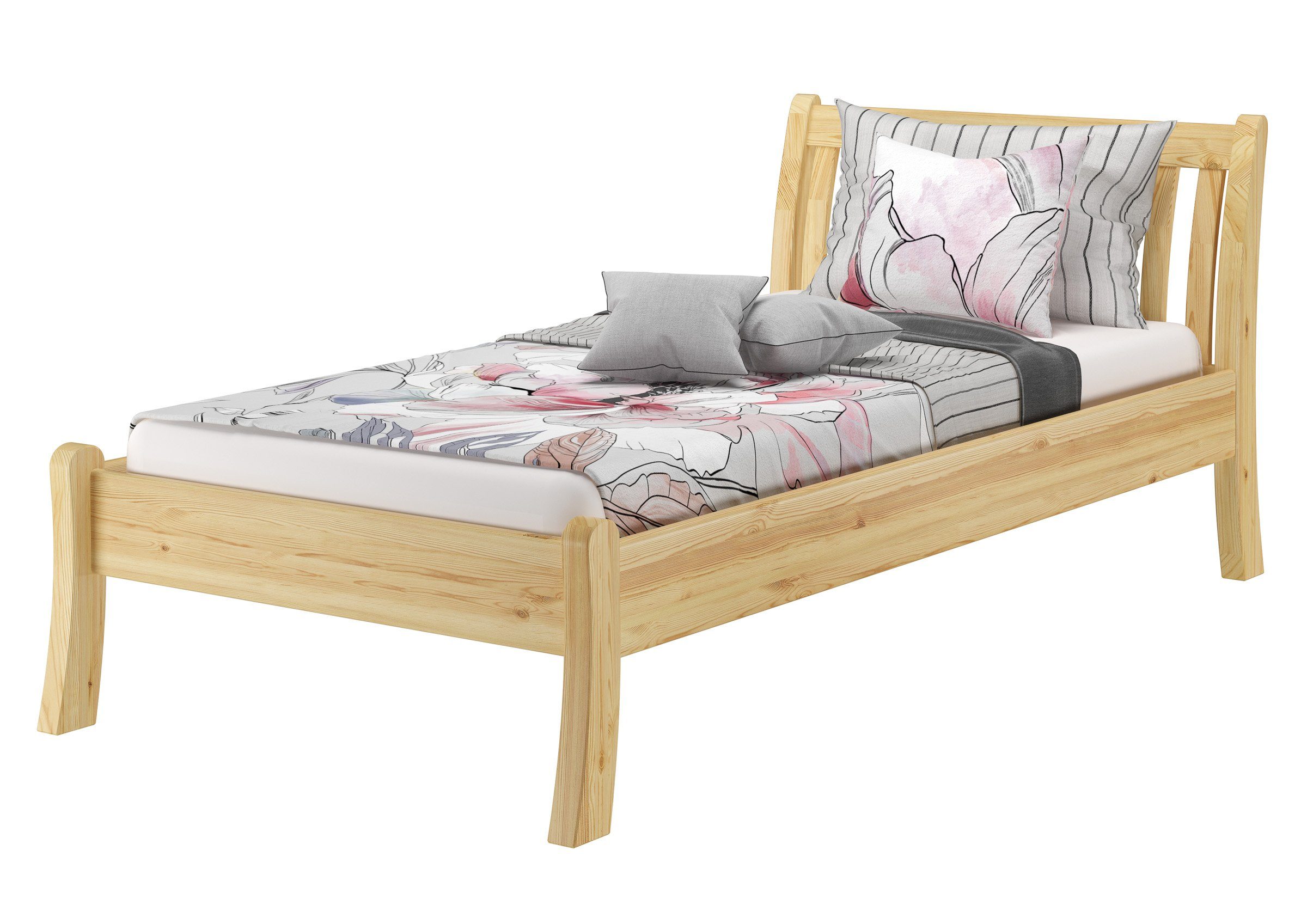 ERST-HOLZ Bett Holzbett hohe Sitzkante Kiefer massiv 100x200 cm, Kieferfarblos lackiert