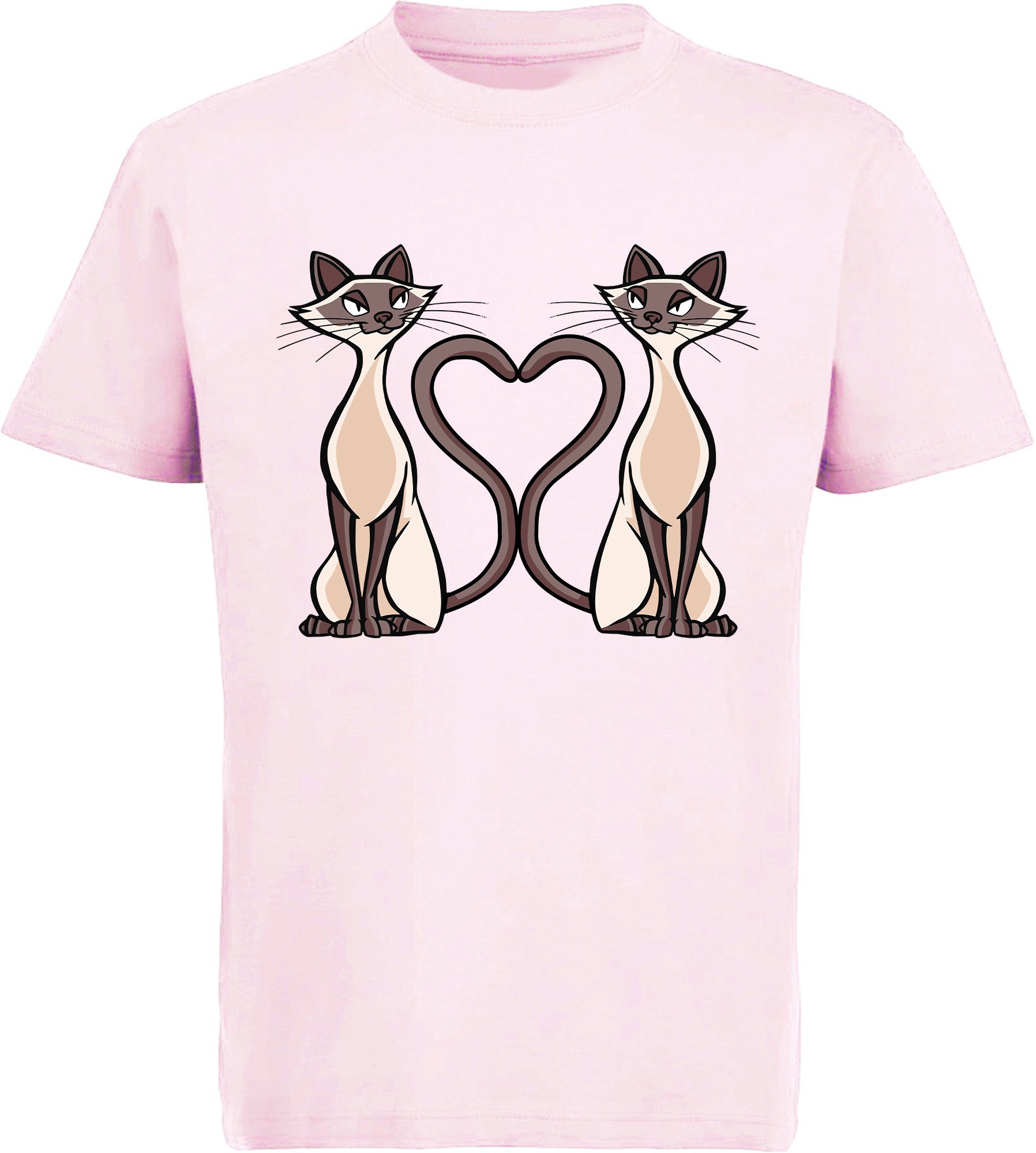 Print-Shirt bedrucktes Mädchen T-Shirt Zwillings Katzen mit Herz