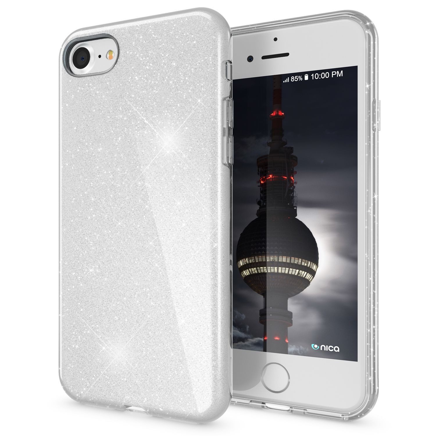 Nalia Smartphone-Hülle Apple iPhone 7 Apple iPhone 8 Apple iPhone SE 2020 11,9 cm (4,7 Zoll), Glitzer Silikon Hülle / Glänzender Hybrid Schutz / Stoßfest & Robust