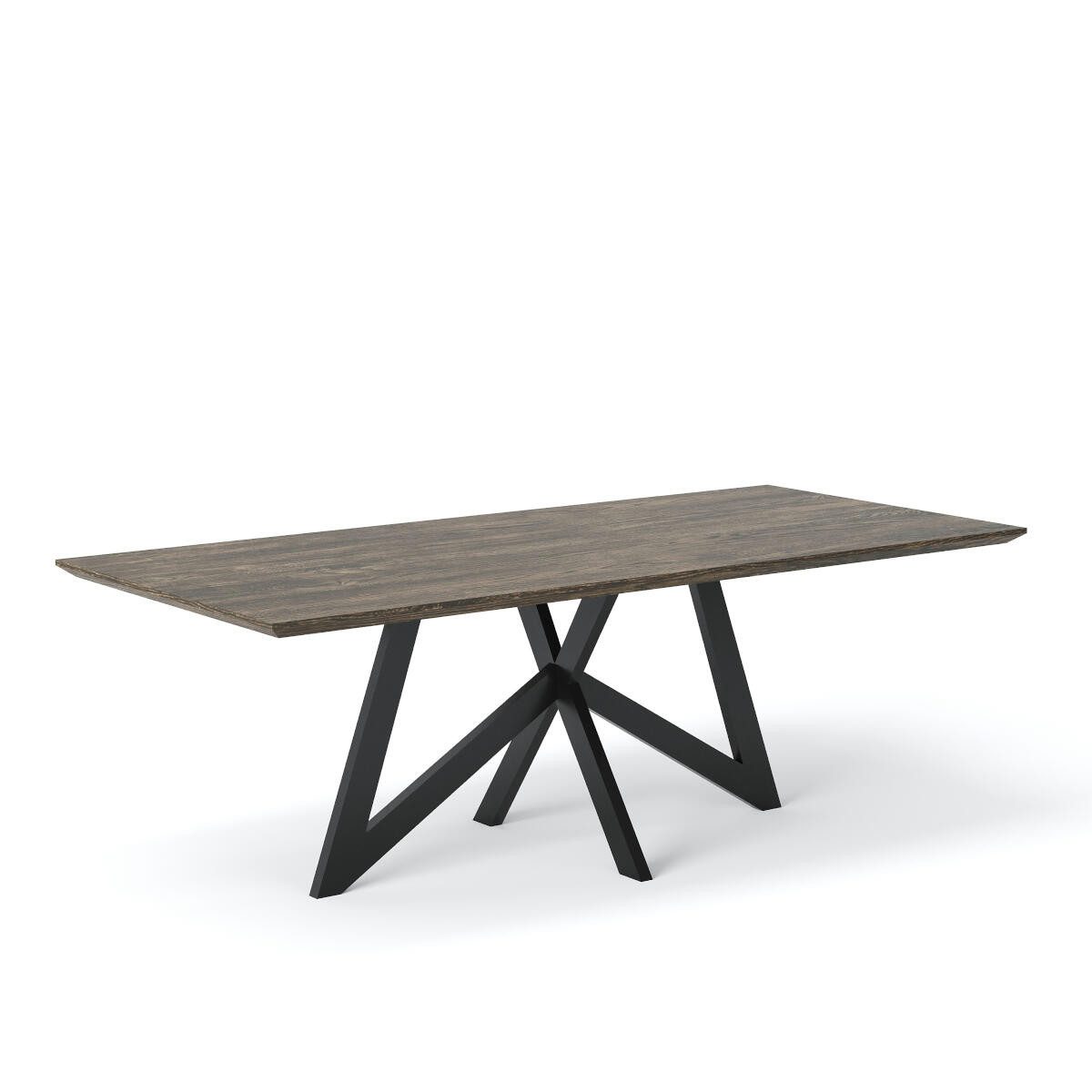 Rellgo Esstisch Eiche massiv – Rechteckig mit W-Gestell – Design & Natur vereint, Massivholz, Geölte Oberfläche, Schweizer Kante, Handgefertigt