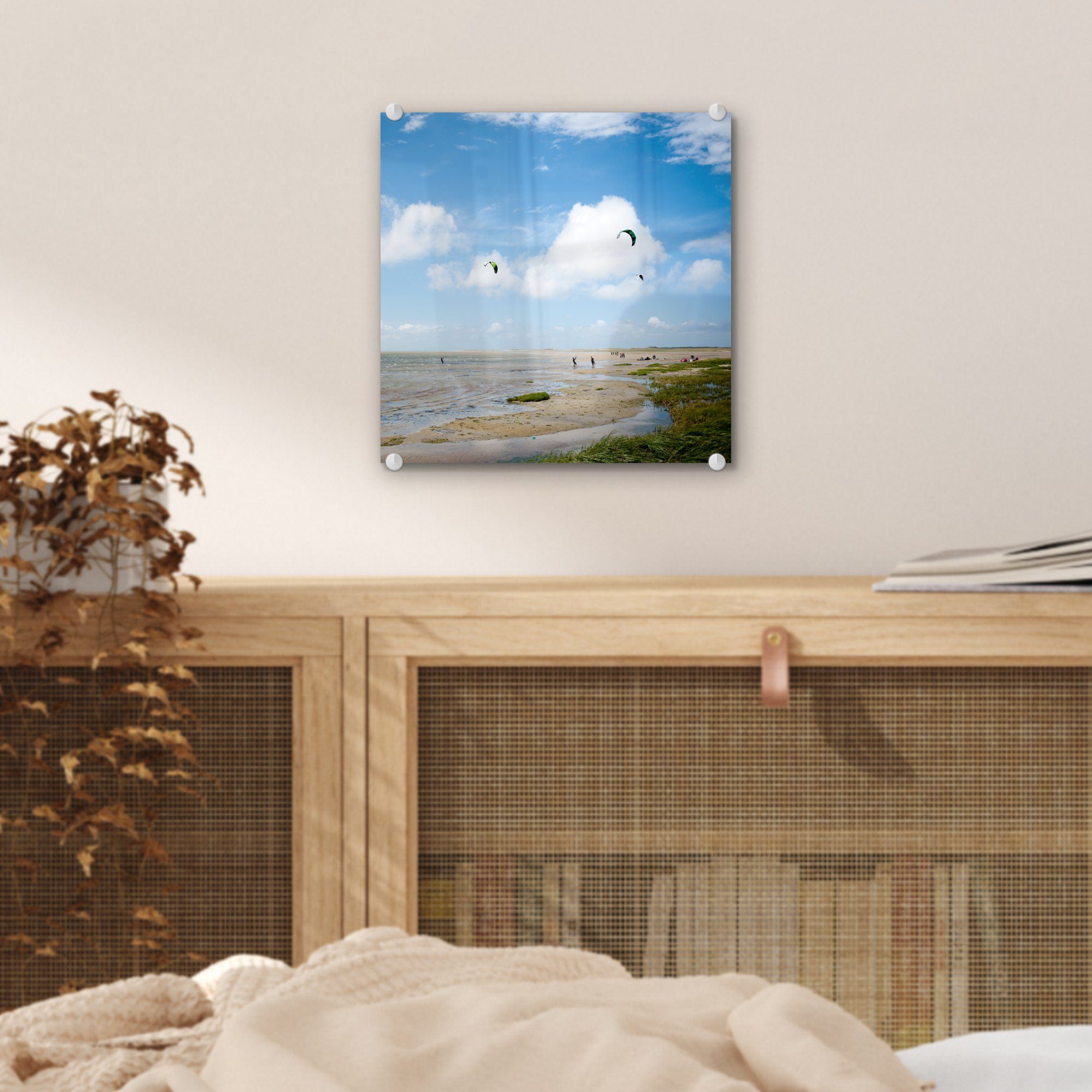 auf St), Bilder Wanddekoration Glasbilder Wandbild auf Acrylglasbild MuchoWow Kitesurfen Foto - - - beim (1 auf Glas Terschelling, Glas Menschen