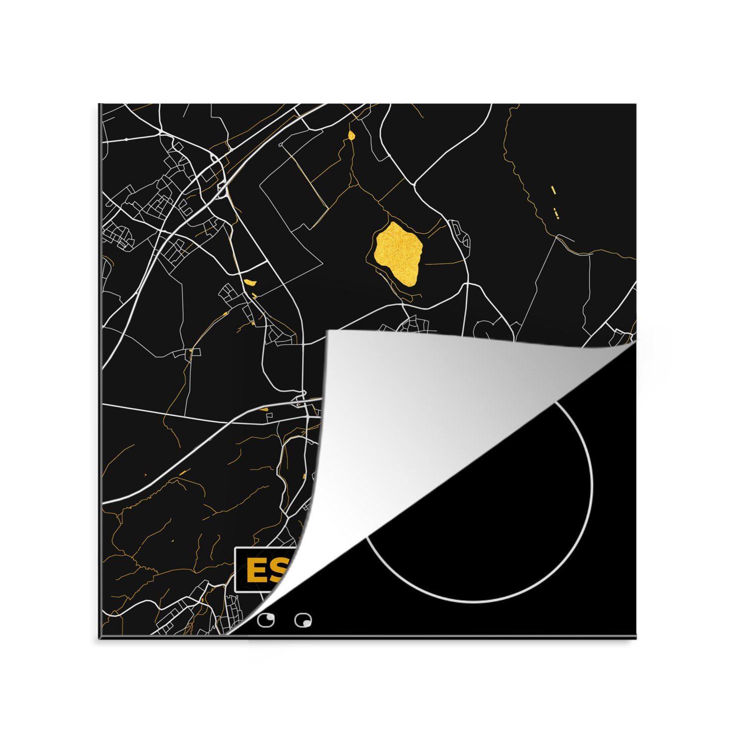 (1 MuchoWow Deutschland Schwarz - 78x78 Karte, - - cm, Vinyl, - und Stadtplan tlg), Herdblende-/Abdeckplatte Arbeitsplatte Ceranfeldabdeckung, Gold für Eschweiler küche