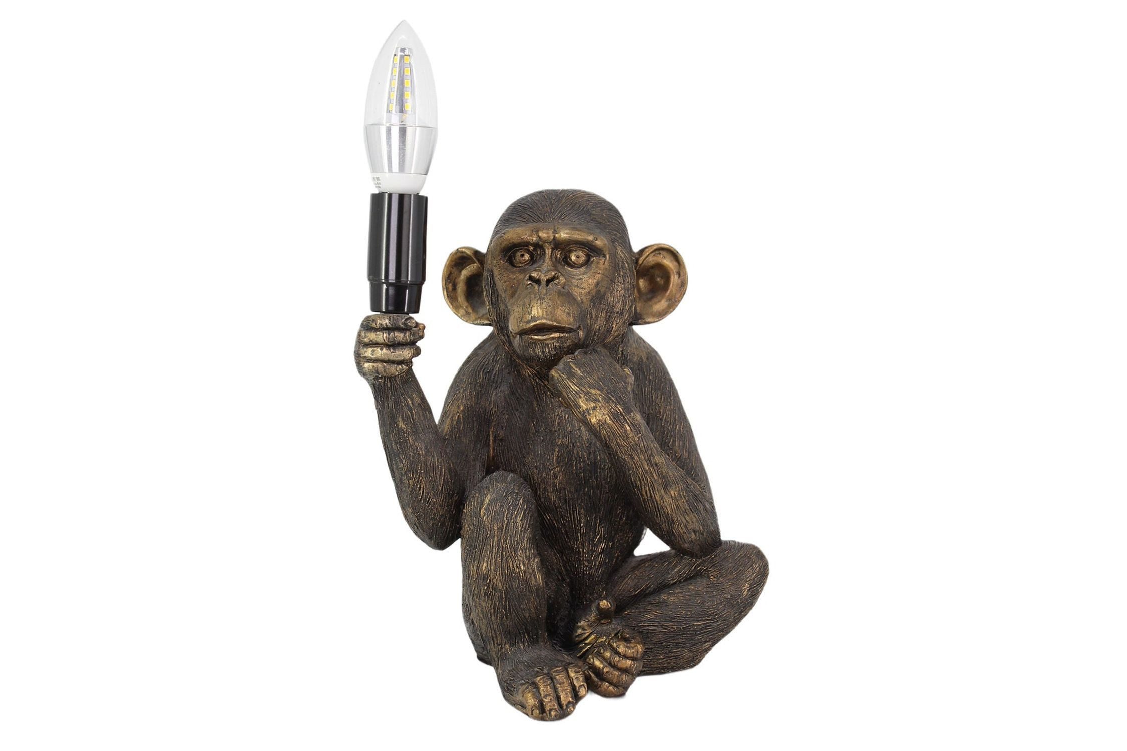 Licht-Erlebnisse Tischleuchte DAGNY, ohne Leuchtmittel, Schwarz klein 24 cm Affe Statue Polyresin Handarbeit für E14 Deko