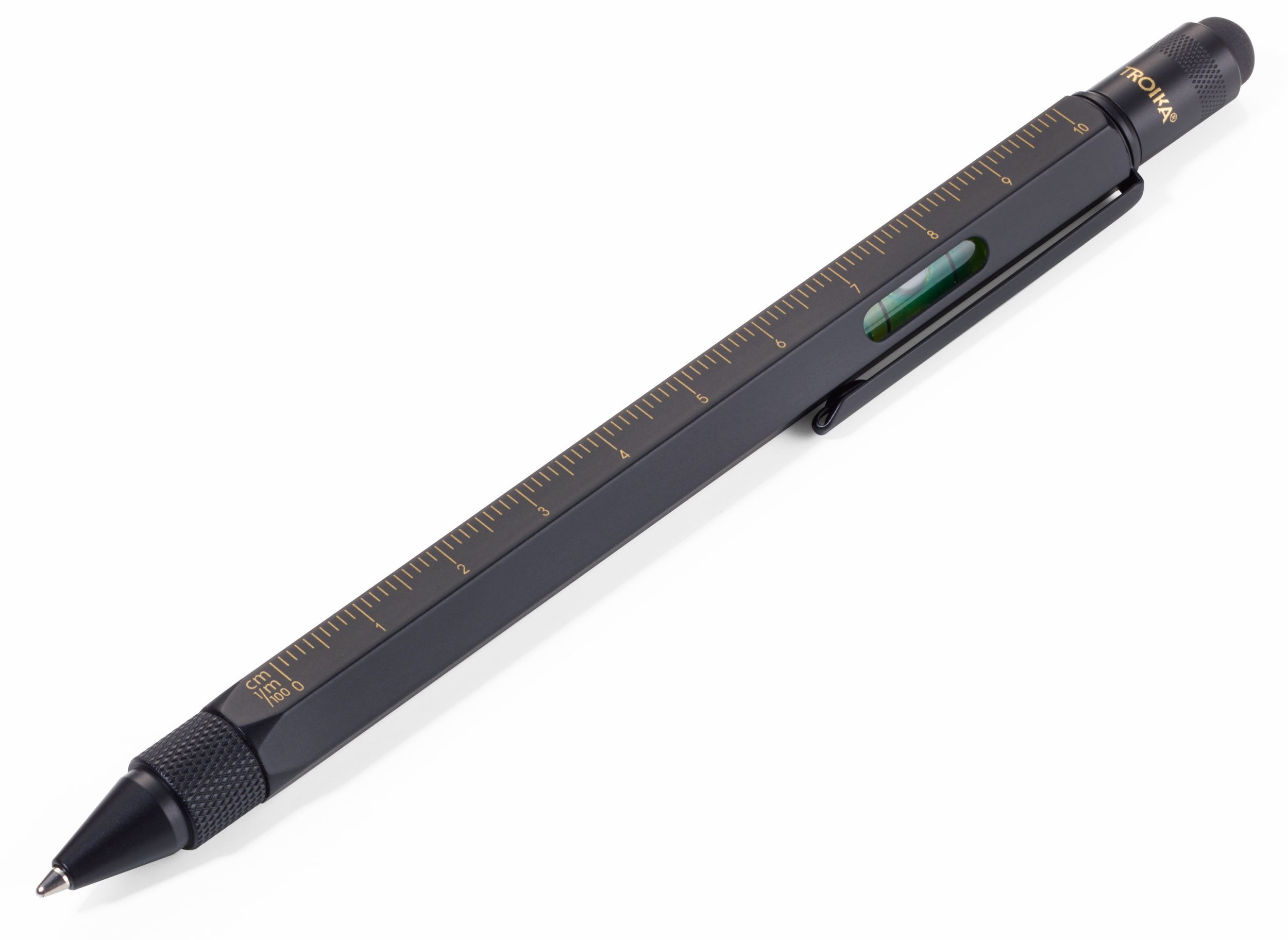 TROIKA Kugelschreiber CONSTRUCTION – 6-in-1 mit Wasserwaage, Schraubendreher & Lineal, (1-tlg., in verschiedenen Farben, schwarze Mine), Multifunktionsstift mit Stylus, Geschenk für Männer & Heimwerker