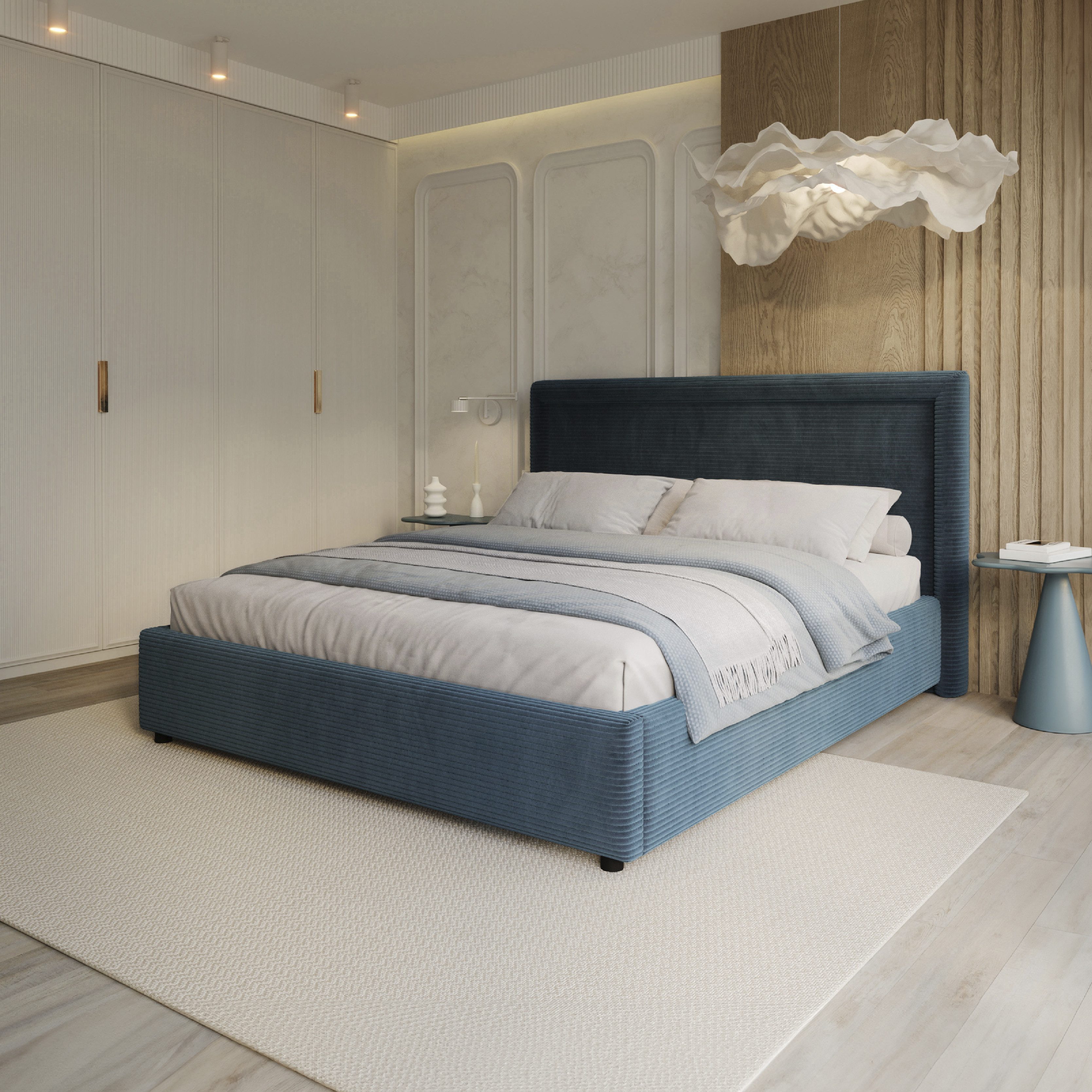 FDM Polsterbett BUSCA modern mit Bettkasten MADE IN EU - mit Cord Bezug (verfügbar 90x200 120x200 140x200 160x200 180x200cm, Bettrahmen, Bett, mit großen gepolsterten Kopfteil, mit Bettkasten zum aufklappen), Hebbarer Metallrahmen, Bettkasten, mit/ohne Matratze