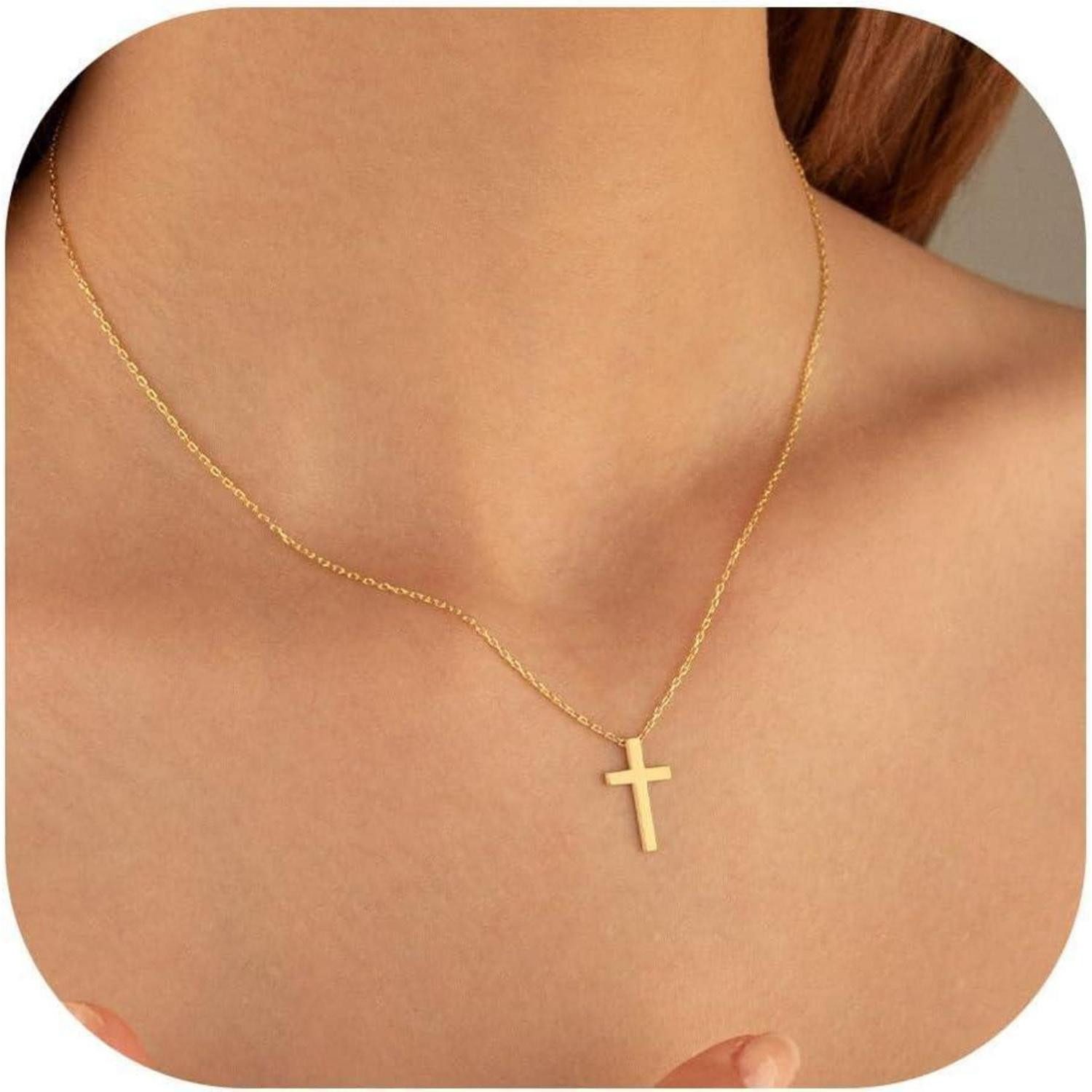 LuxusKollektion Kreuzkette Kreuz Kette Gold Damen 14K Vergoldet Layered Choker Modeschmuck