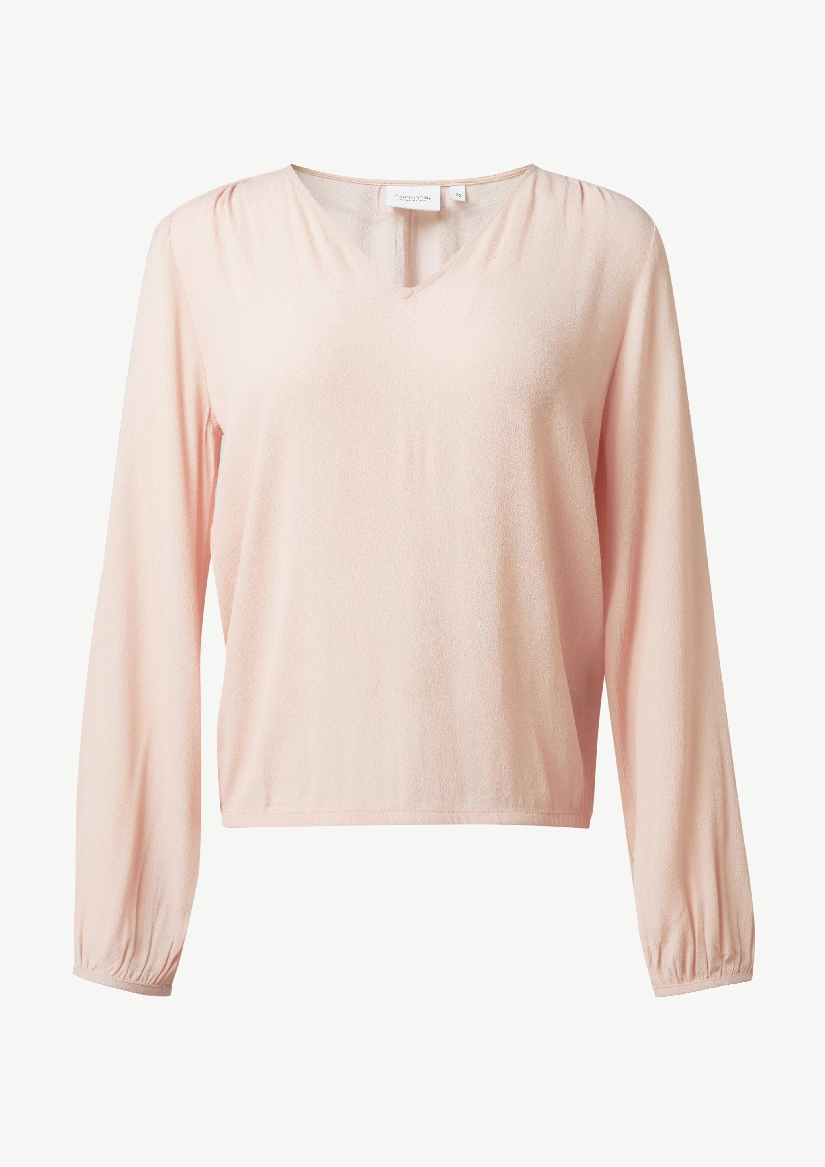 Langarmbluse Bluse in Crêpe-Optik mit gerafftem Saum