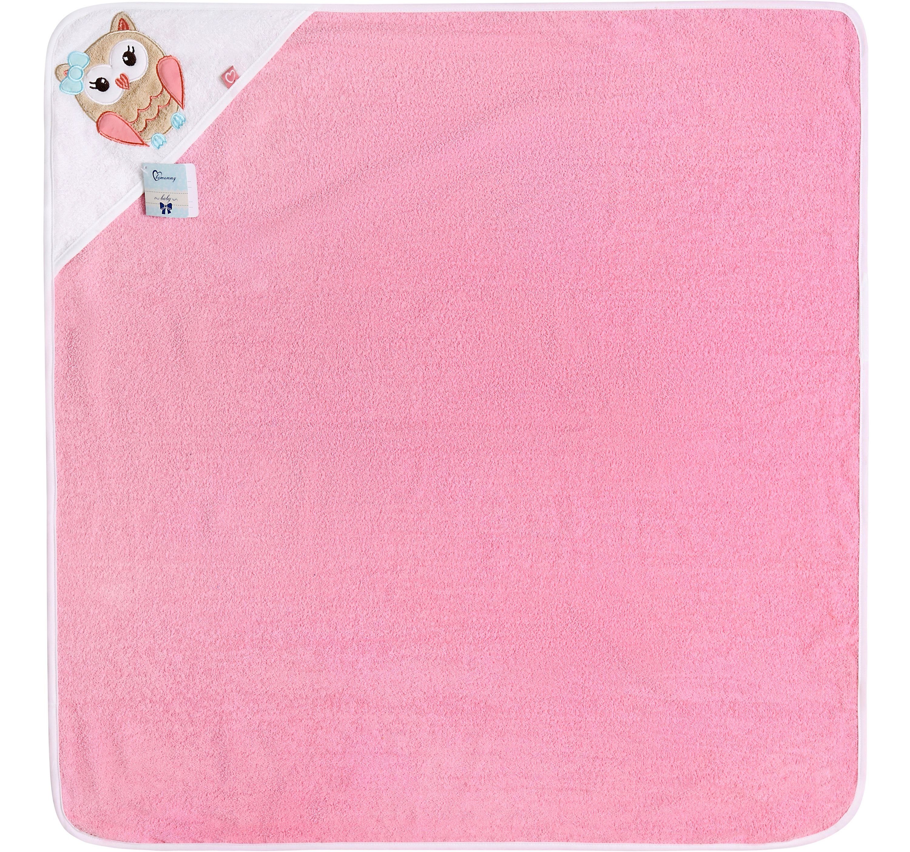 100cm Baumwolle BE20-240-BBL, Babyhandtuch aus Mammy Handtücher Be x Rosa Kapuzenhandtuch 100cm - Eule Frottee (1-St)