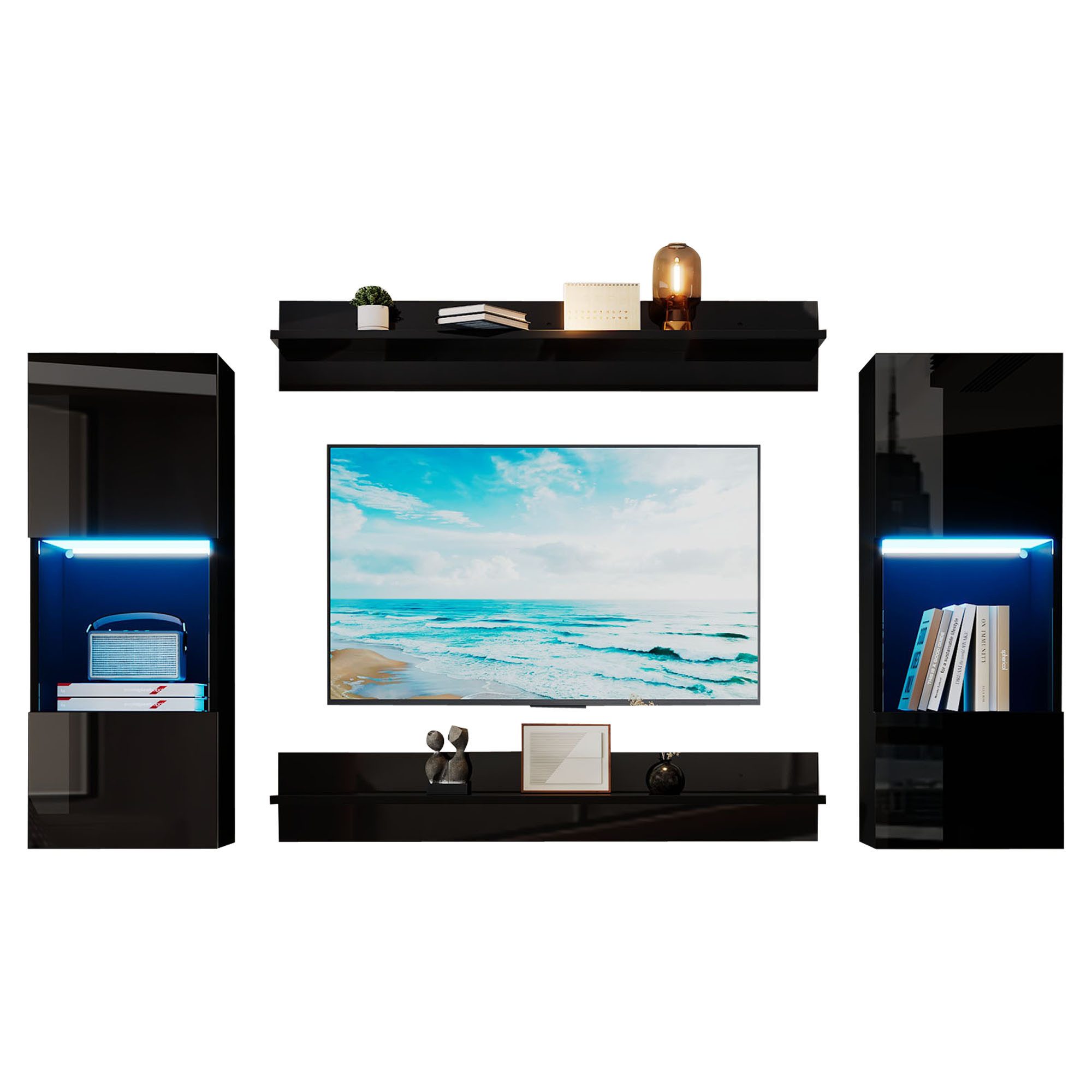 Fanttik Wandregal Wandregal 4er Sett, Wandschrank und Полки mit LED, Smarte APP-gesteuerte Beleuchtung