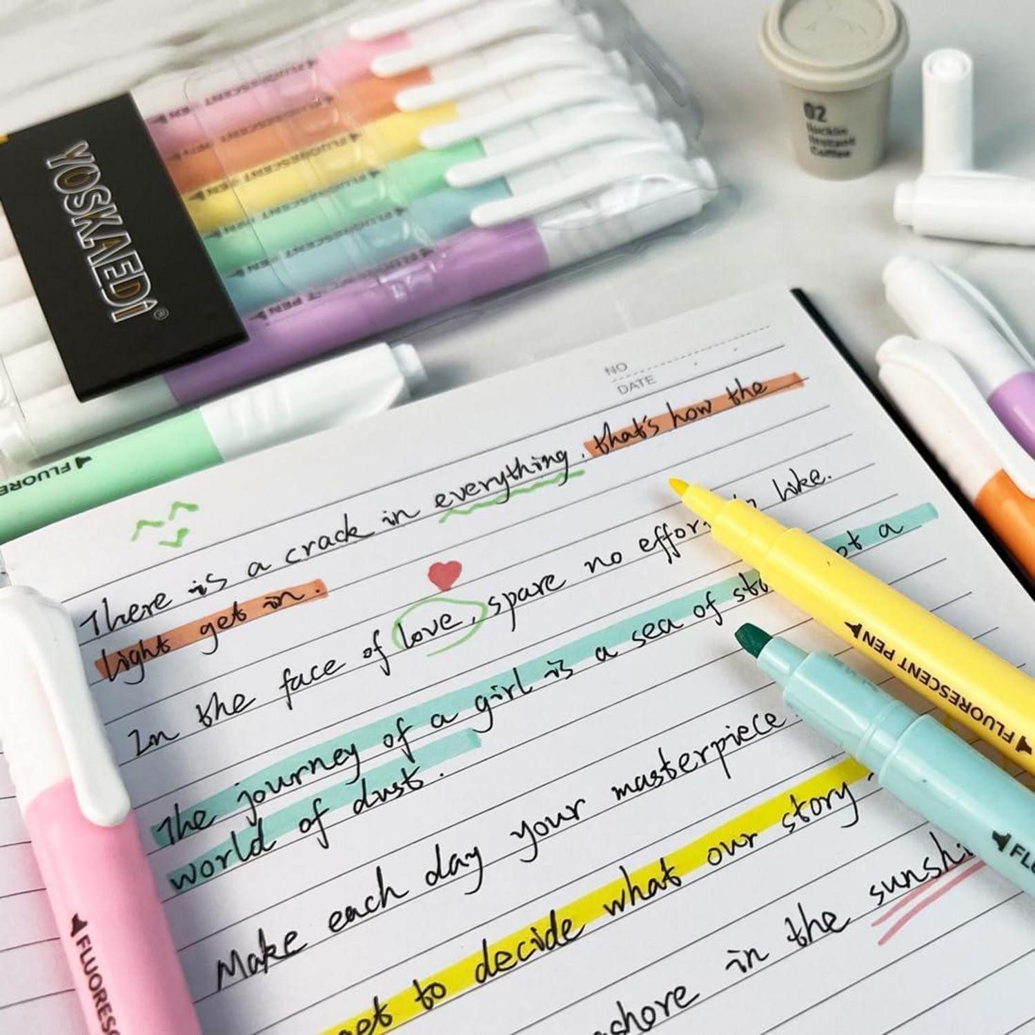 YOSKAEDI Marker 12er Pastell Textmarker Set, Bibel Marker Stifte, Highlighter Pen mit