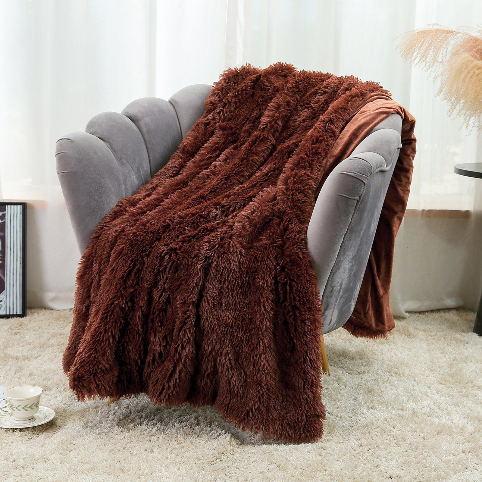 Rosnek Tagesdecke Warm, Flanell, lang zottelig flauschig, für Sofabettdecke Babydecke