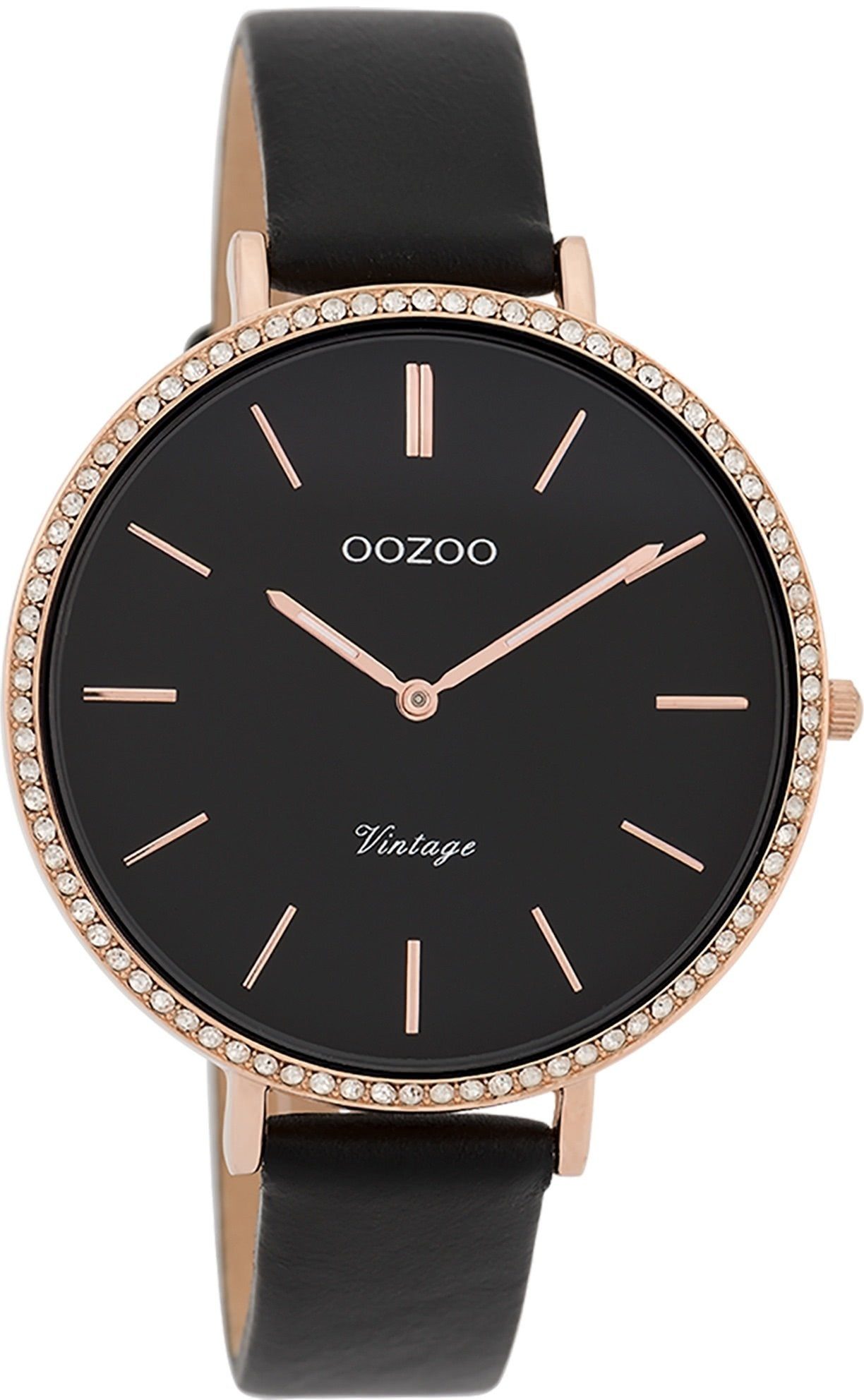 Quarzuhr OOZOO Armbanduhr Damenuhr Analog, rund, Fashion-Style groß Damen Lederarmband, Timepieces (ca. 40mm) Oozoo