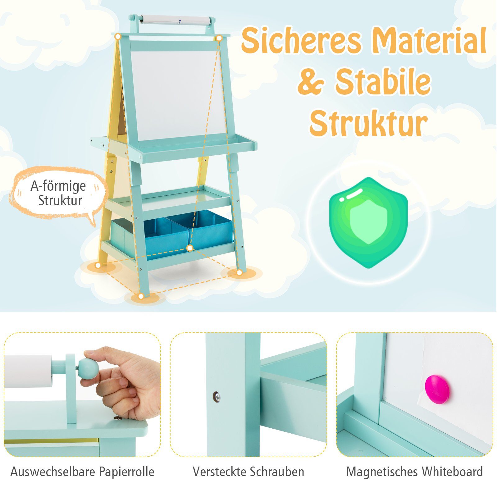 COSTWAY Standtafel Kinder Staffelei, doppelseitig, mit Magneten & 2 Boxen günstig online kaufen