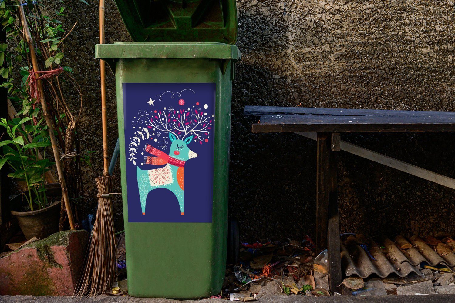 MuchoWow Wandsticker Rentier - Weihnachten Container, Mülleimer-aufkleber, - St), - Mülltonne, Winter (1 Abfalbehälter Weihnachtsdekoration Sticker