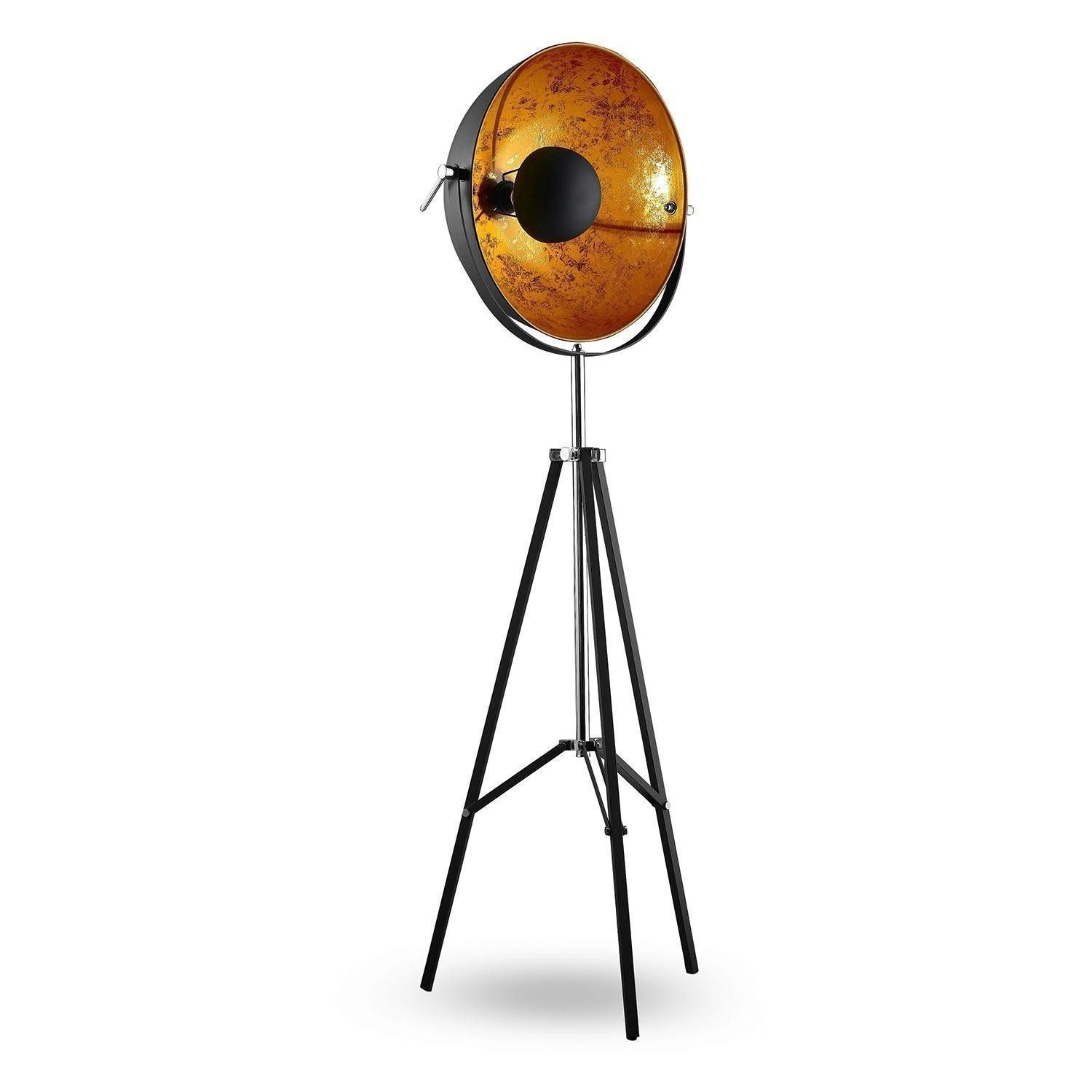 casa NOVA Stehlampe FAME, Goldgelb, Schwarz, Metall, Verstellbar, ohne Leuchtmittel, B 51 x H 164 x T 51 cm