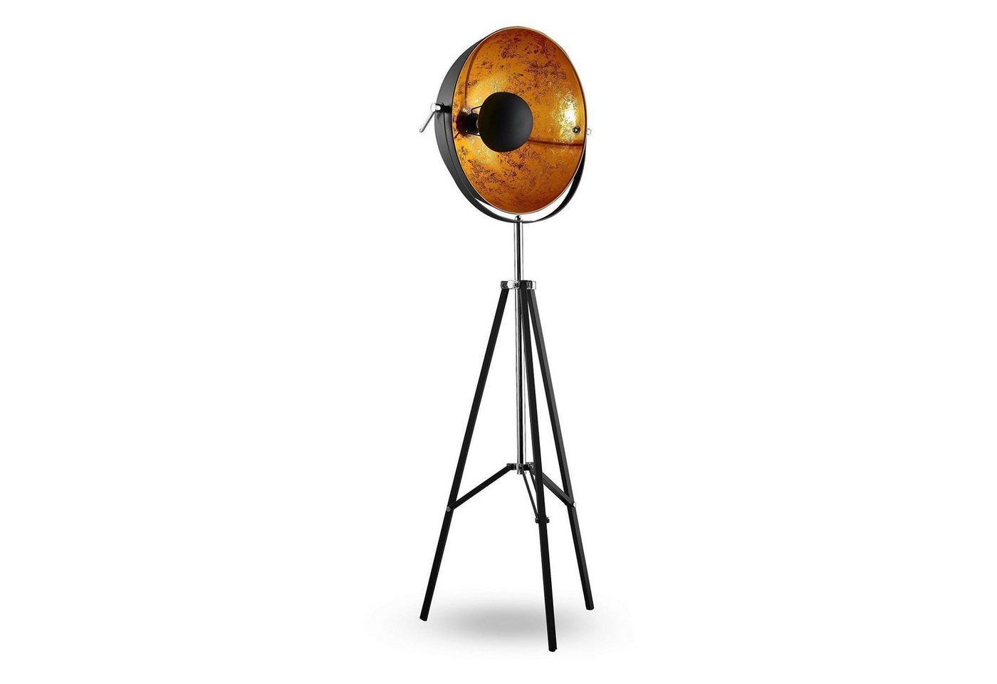 casa NOVA Stehlampe FAME, Goldgelb, Schwarz, Metall, Verstellbar, ohne Leuchtmittel, B 51 x H 164 x T 51 cm