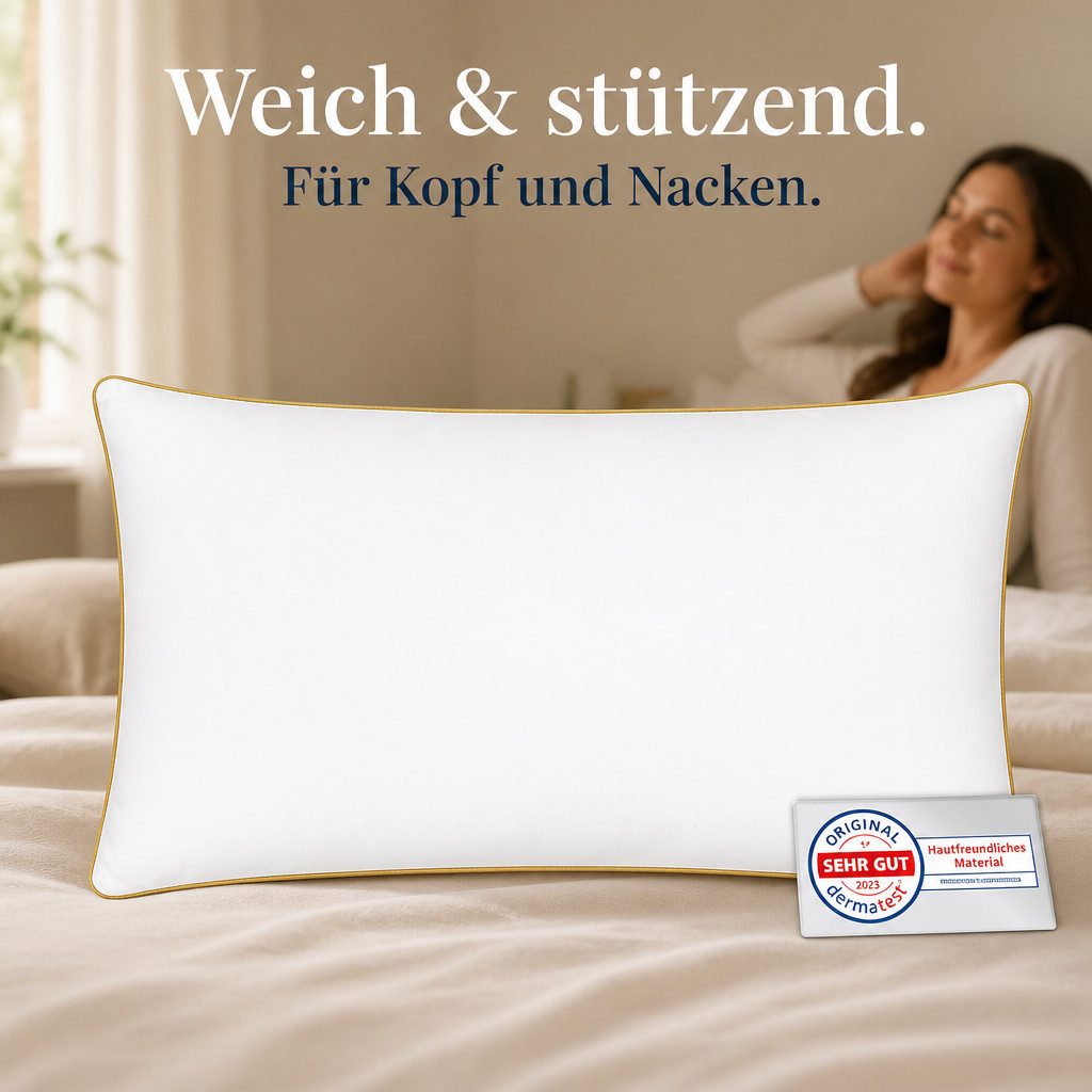 EVAN BROWNS Kopfkissen Schlafkissen mit Baumwollbezug Daunengefühl Für Seiten Rückenschläfer, Füllung: Polyester, Seitenschläfer, Bauchschläfer, Rückenschläfer, Mikrofaser Kopfkissen 40x80 Baumwolle Hotelkissen Waschbar