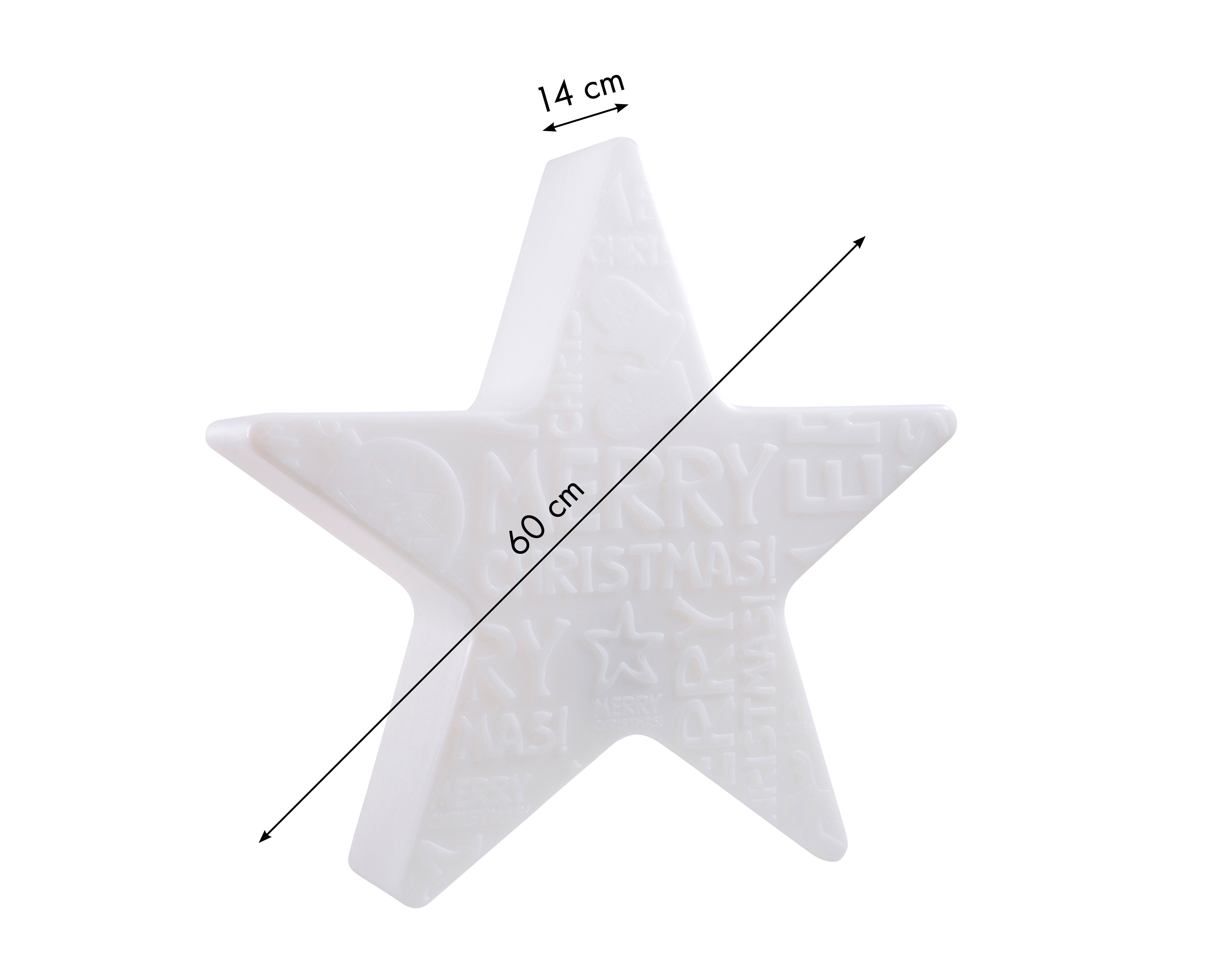 8 seasons design LED Stern Shining Star "Merry Christmas", Solar, LED fest integriert, Warmweiß, 60 cm weiß für In- und Outdoor