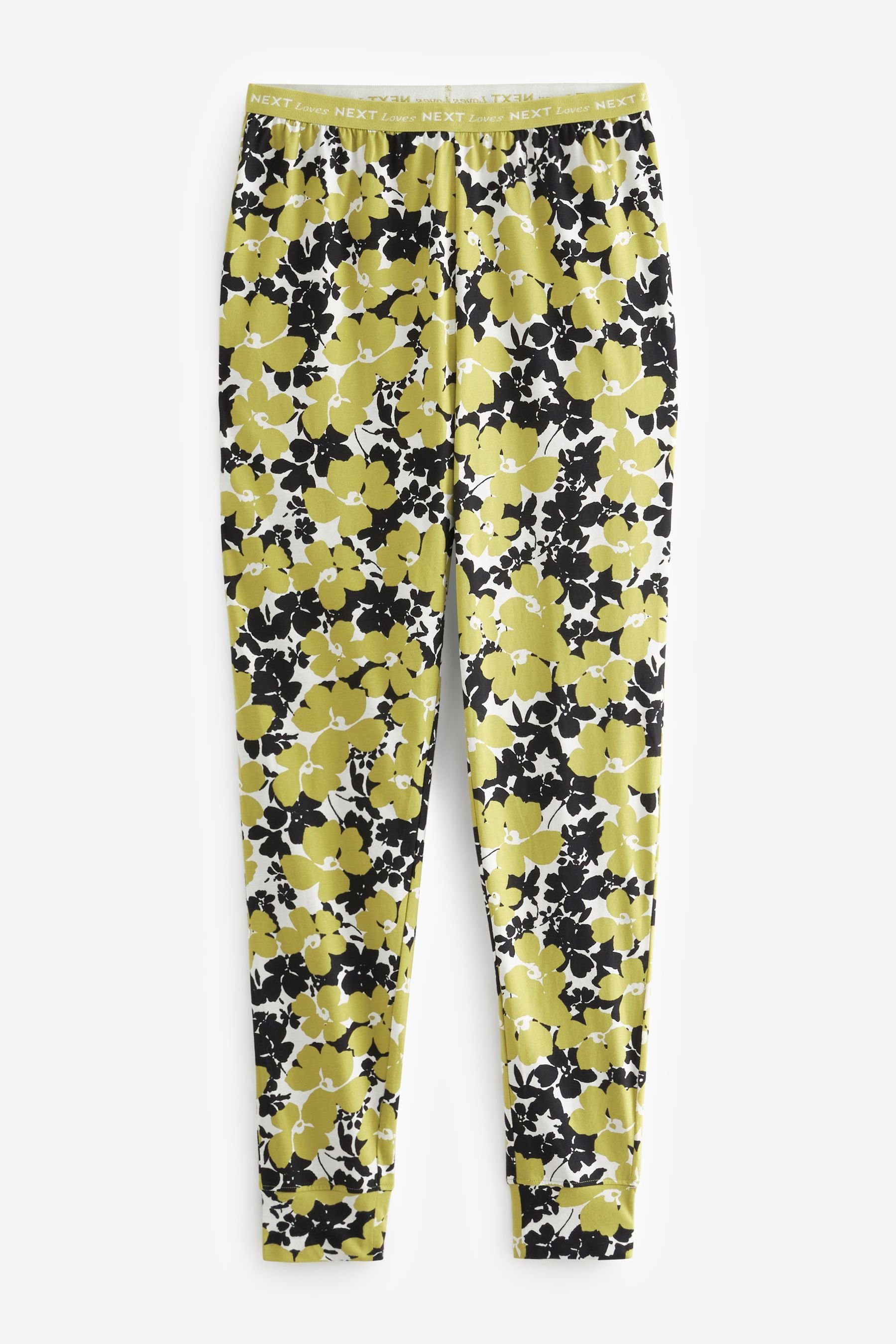 (2 Next Pyjama Green Lime Floral Langärmeliger Baumwolle aus Pyjama tlg)