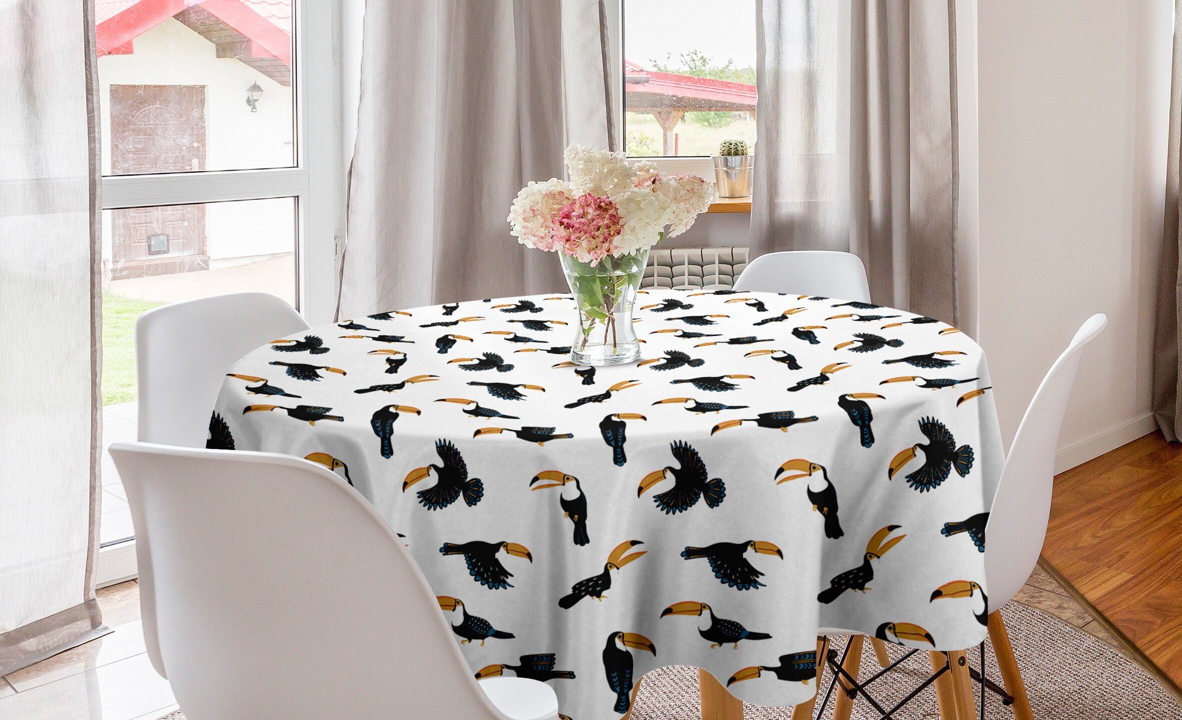Abdeckung Esszimmer Küche Dekoration, Tukane Vogel-Druck Tischdecke Kreis Muster für Abakuhaus Lustige Tischdecke