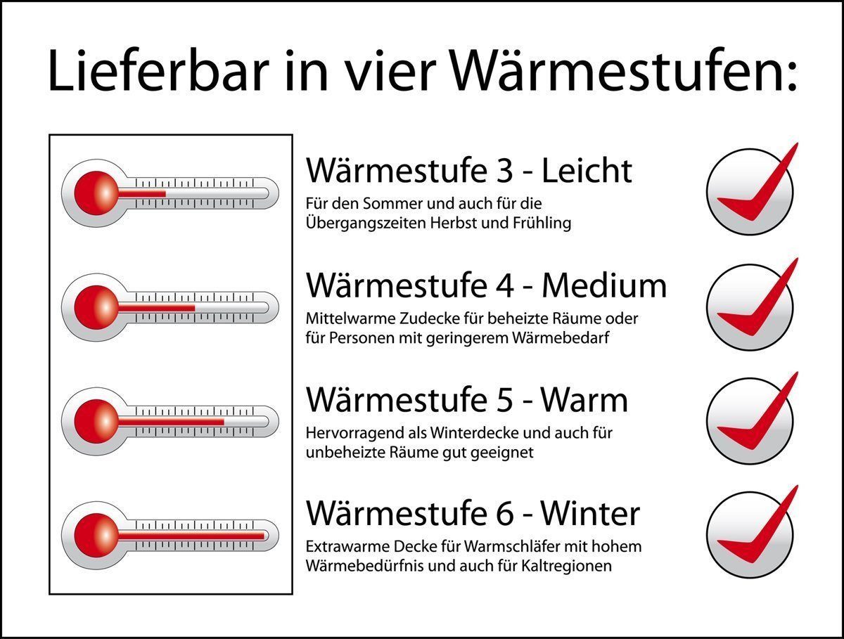 Vitaschlaf Daunenbettdecke Vitaschlaf® Moscovy® Bettdecken Sommer Winter Ganzjahresdecke, Füllung: 90% und 10% Federn, Bezug: 100% Baumwolle aus feinster MACO Einschütte, Bettdecke 135x200 cm, 155x220 cm und weitere Größen, Made in Germany
