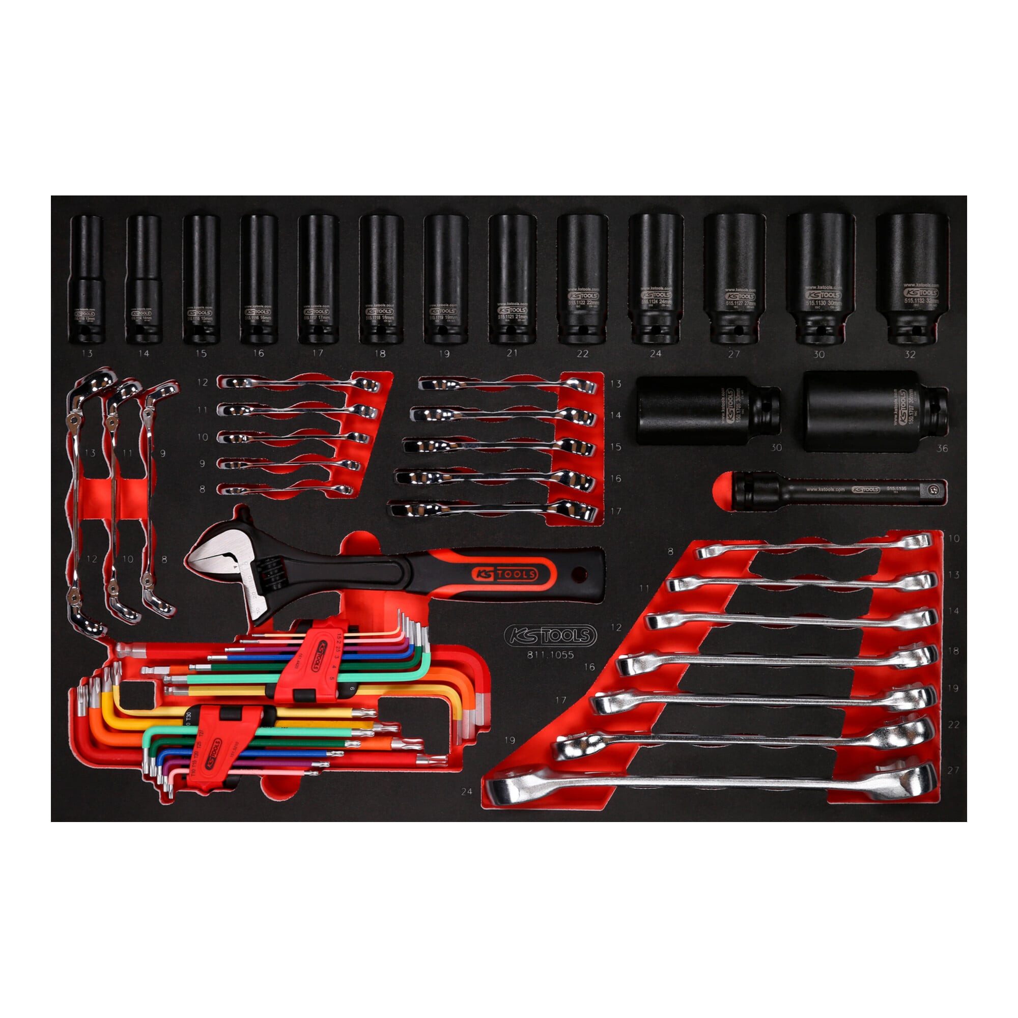 KS Tools Crimpzange KS Tools Schraubenschlüssel- / und Kraft-Stecknuss-Satz in Schaumstoff