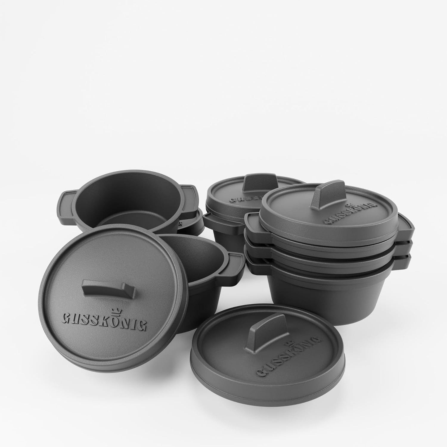 GUSSKÖNIG Schmortopf GUSSKÖNIG Dutch Oven Set Mini Topf mit Deckel 6 tlg