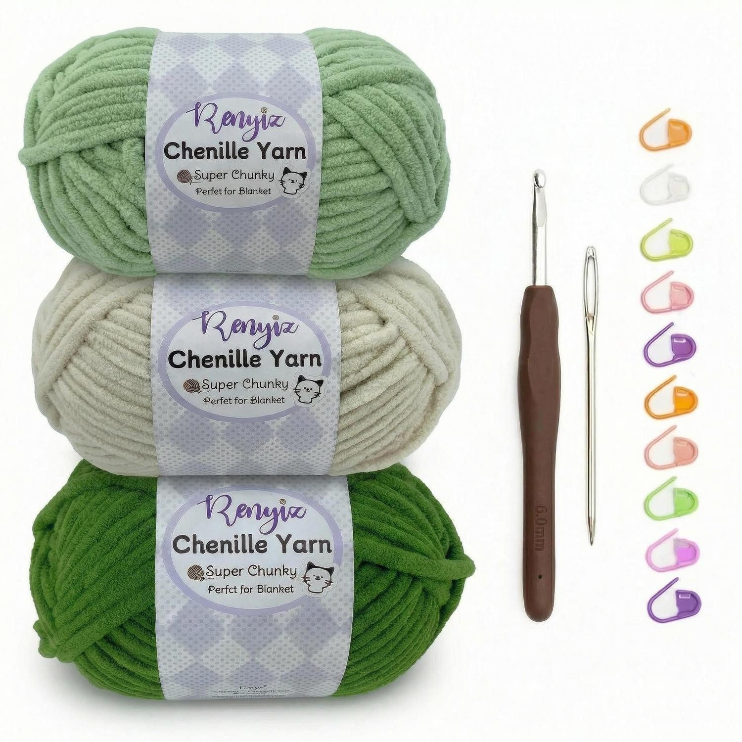 LuxusKollektion Chenille Wolle Häkelset 3 Farben 300g Häkelwolle, (1-St)