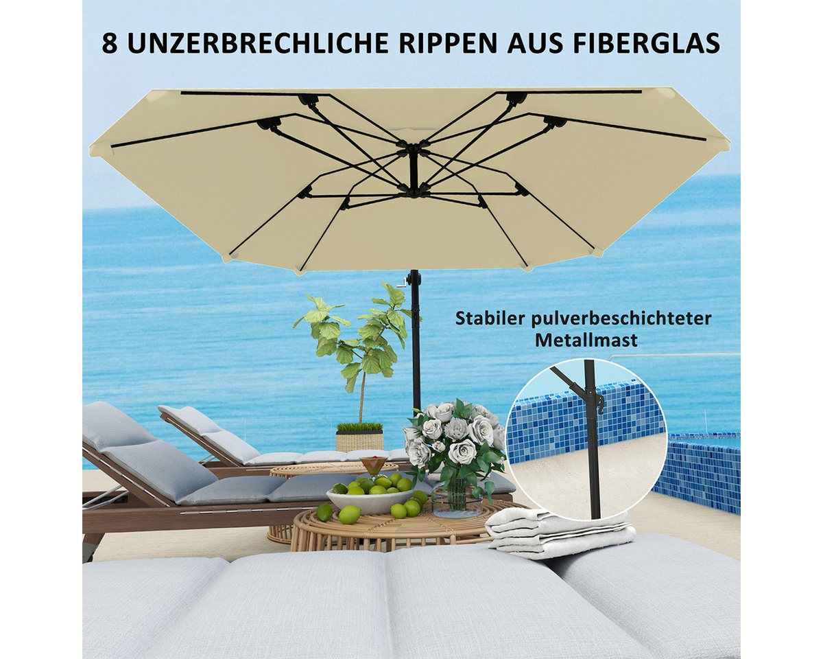 Thumbnail - XDeer Sonnenschirm Sonnenschirm mit Ständer Ampelschirm Alu Ø 260cm Wasserdicht, Kurbelschirm Gartenschirm für Balkon Ga...