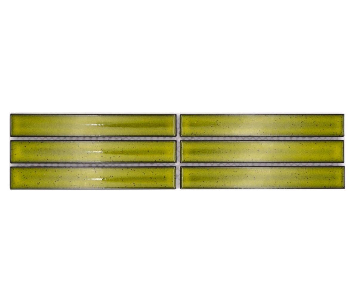 Mosani Fliesen-Bordüre Rechteckiges Keramikmosaik Borde hellgrün glänzend / 10 Stück