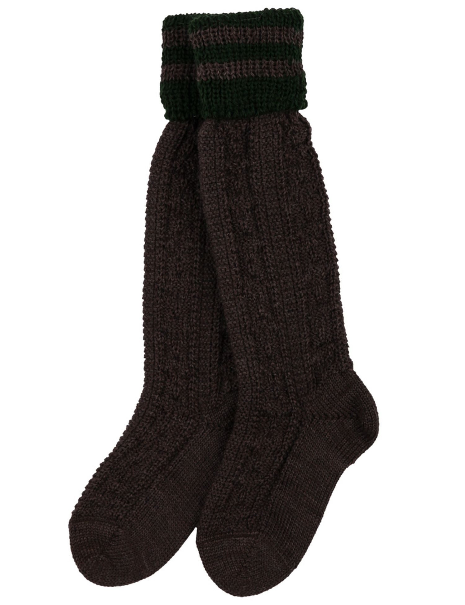 Isar-Trachten Kniestrümpfe Jungen Socken mit Zopfmuster, Braun / Grün – Bild 4 von 4