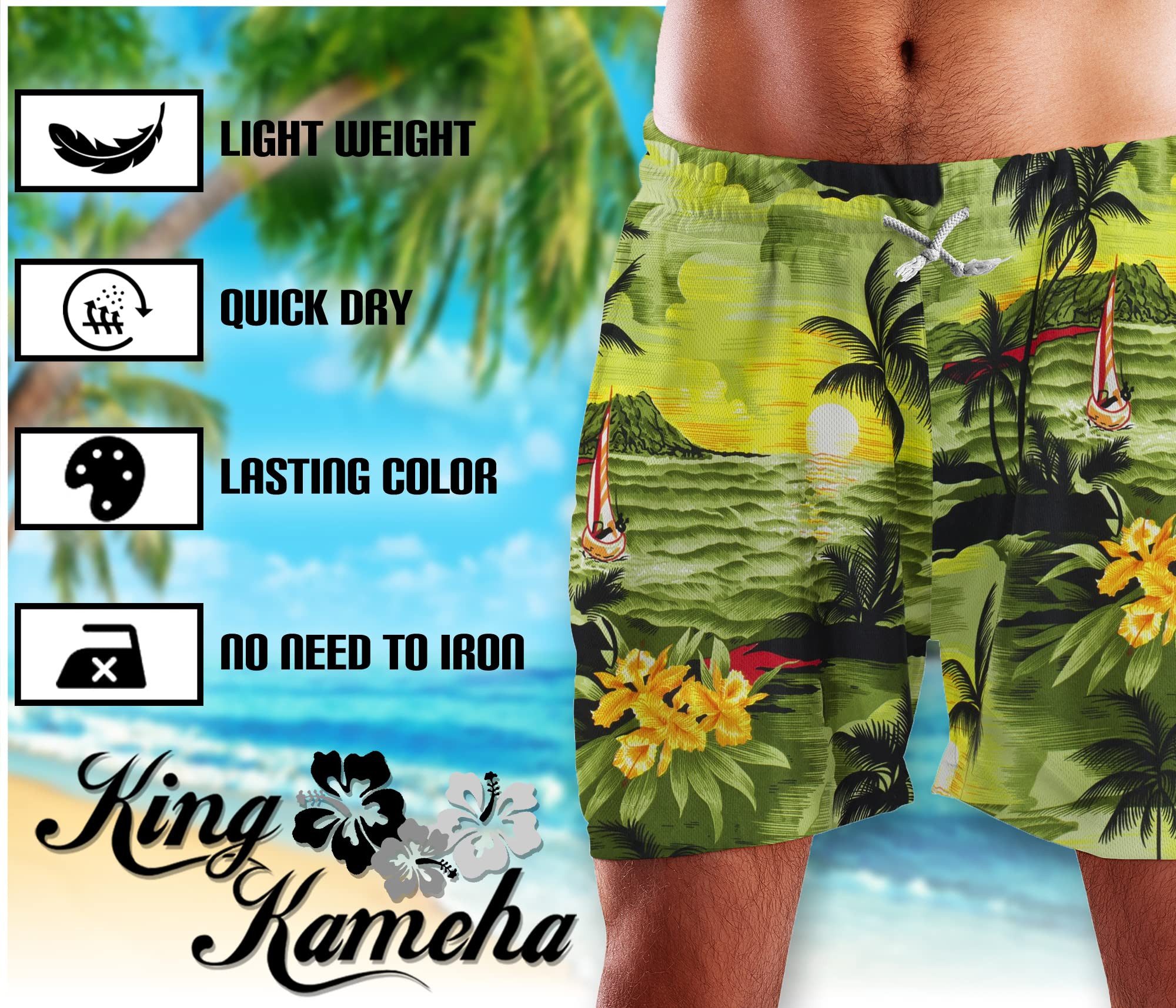 King Kameha Badeshorts Surf Funky Hawaii Bade-Shorts Mesh-Einsatz Verschluss Kordelzug Mit integriertem Mesh-Innenslip für extra Komfort – Bild 2 von 3