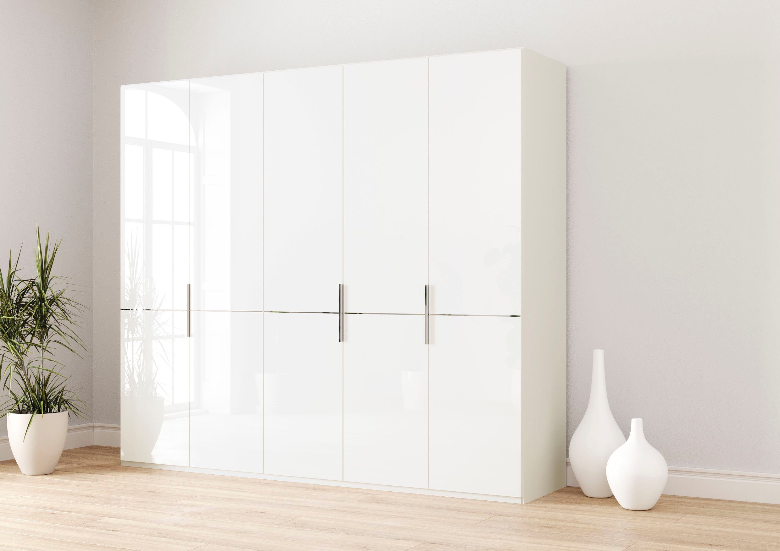 Musterring Kleiderschrank Imola W Einlegeböden und Kleiderstangen,mit Glastüren und Aufleistung in Chrom