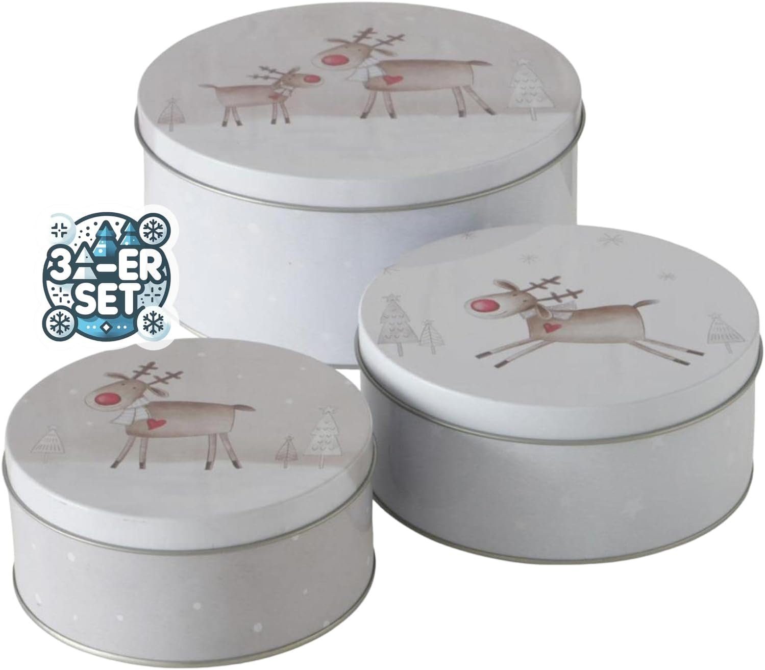 BOLTZE GRUPPE GmbH Keksdose CasaJame 3er Set Metall Keksdose Plätzchendose Lustige Rentiere V5, (3 Банки im Set), Plätzchendose mit Deckel