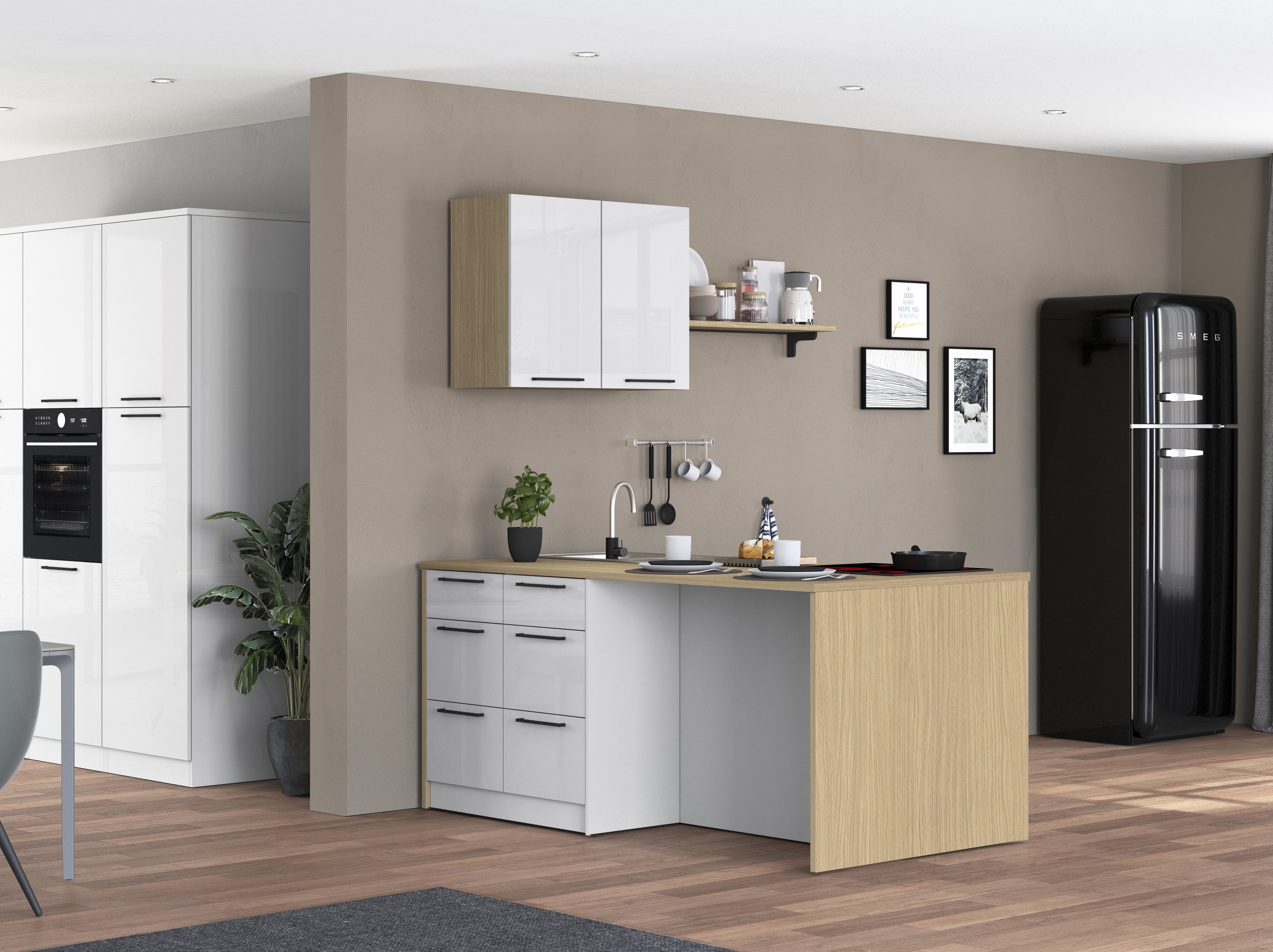 KOCHSTATION Kücheninsel KS-Luna Breite 200 cm, Höhe 90 cm, Breite 200 cm, wahlweise mit Hanseatic-E-Geräten