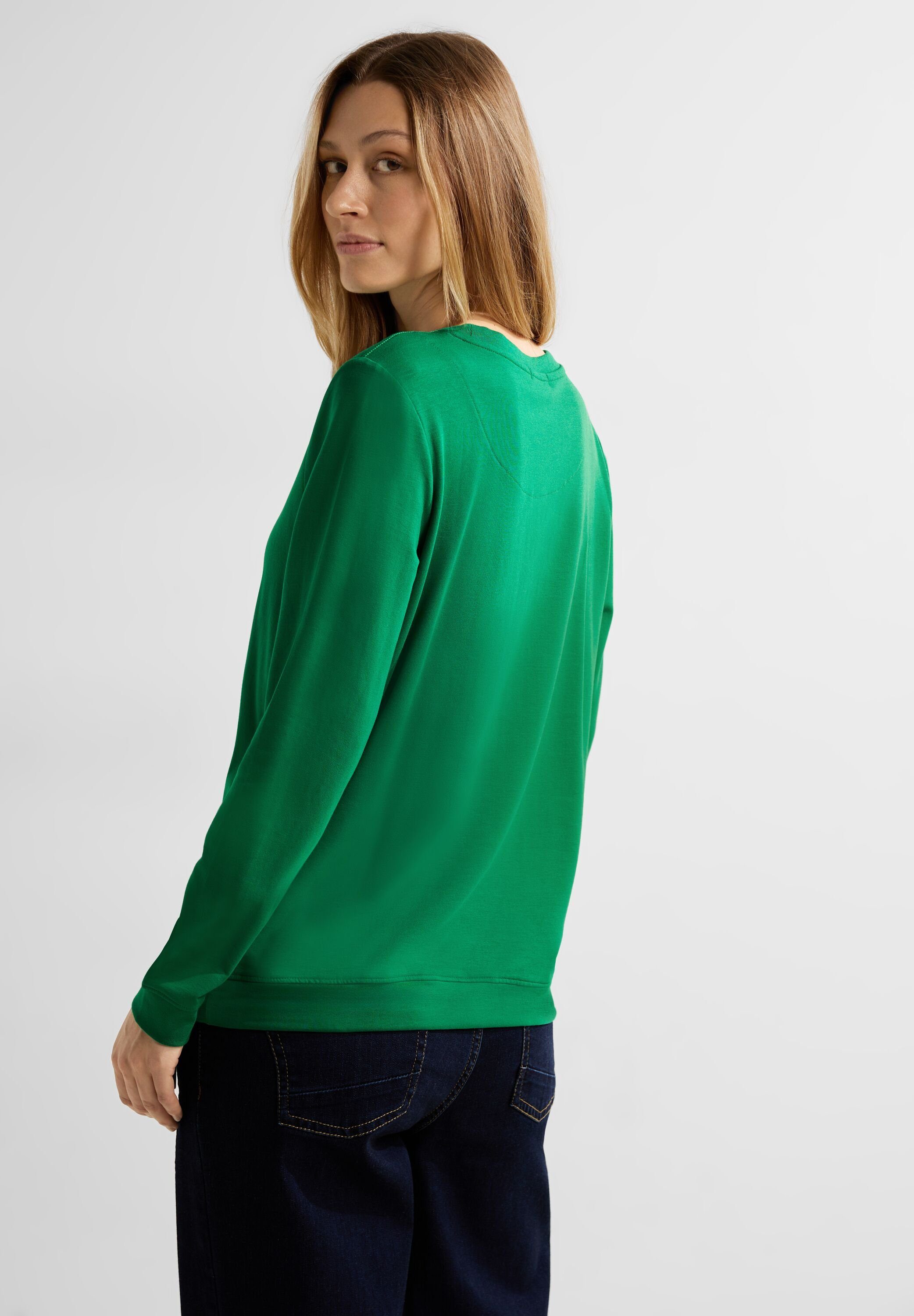 Langarmshirt im Cecil Langarmshirt Saum Basic easy green Tunnelzug