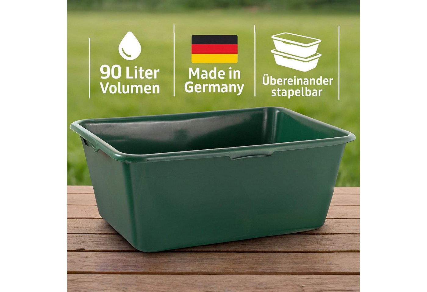 Thumbnail - Teterower Kunststoffe GmbH & Co. KG Baueimer Jagdwanne Wildwanne 90/65 /40 Liter Plastikwanne grün lebensmittelecht