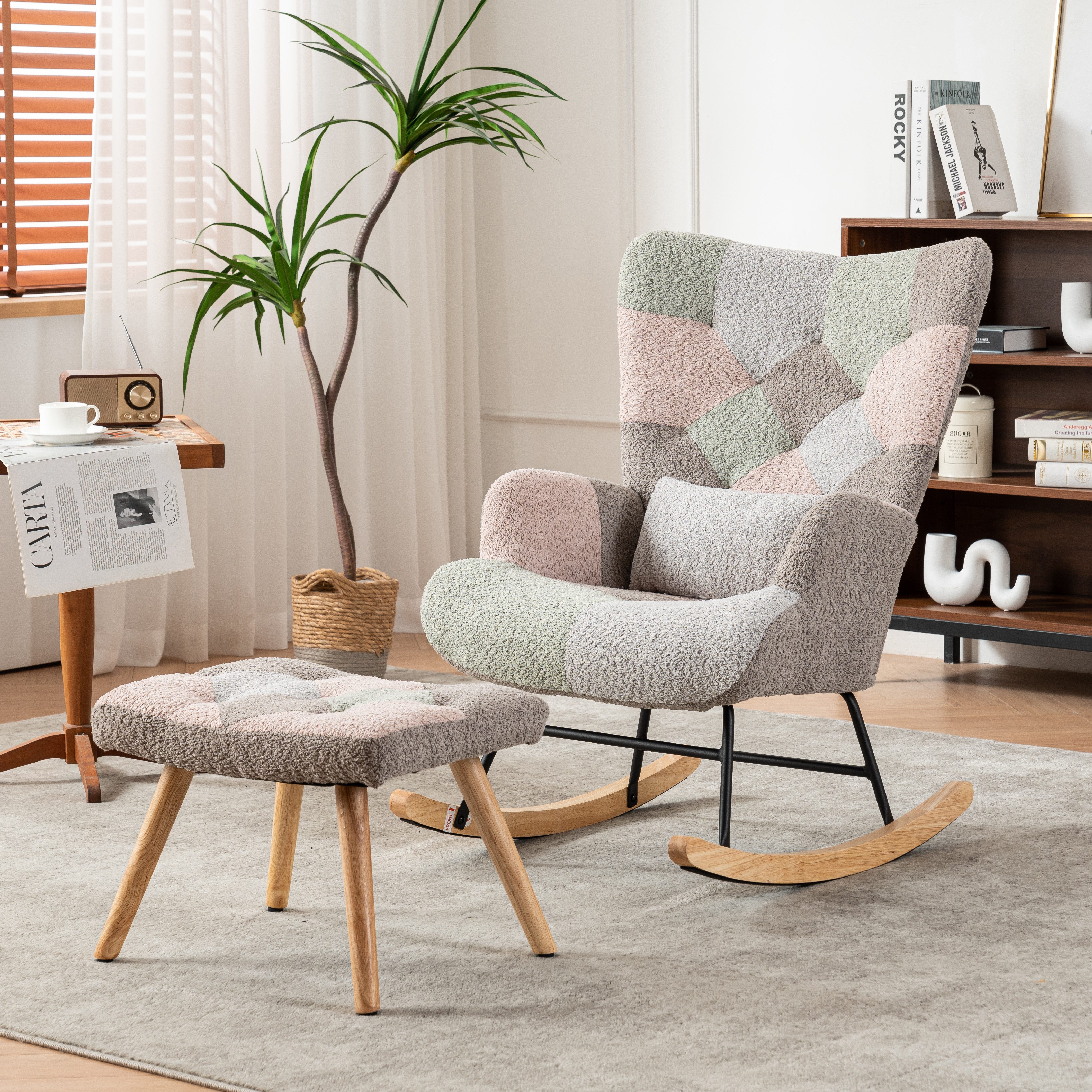 OKWISH Schaukelstuhl mit Holzsockel (Loungesessel, 2 günstig online kaufen