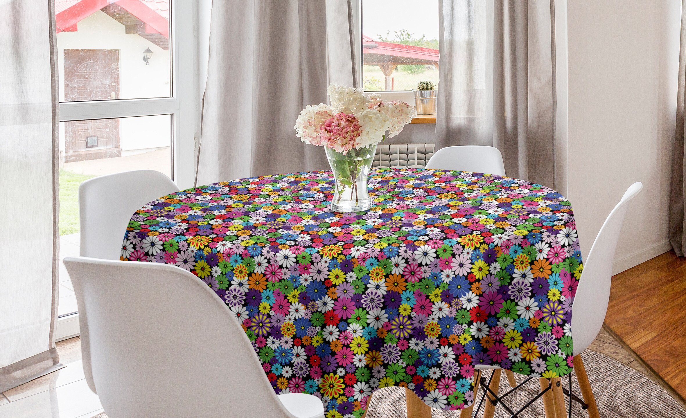 Abakuhaus Küche Blume Esszimmer Dekoration, Tischdecke Abdeckung für Floral Tischdecke Vivid Gänseblümchen Kreis