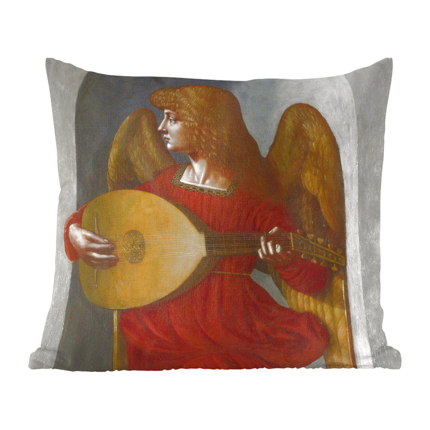 MuchoWow Dekokissen Ein Engel in Rot mit einer Laute - Leonardo da Vinci, Zierkissen mit Füllung für Wohzimmer, Schlafzimmer, Deko, Sofakissen